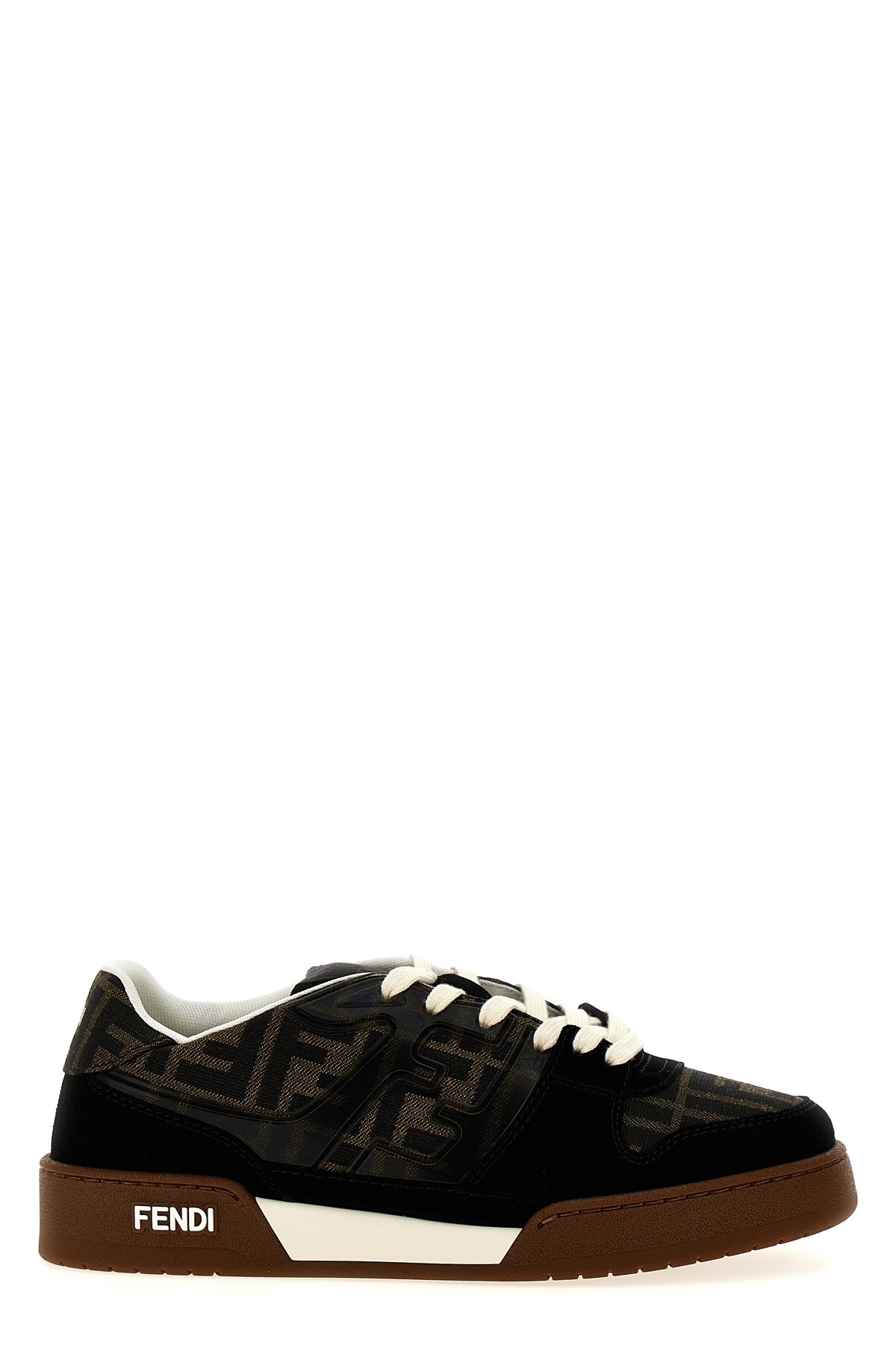 Fendi Match Suede Sneakers With Jacquard Ff Fabric Inserts In Black