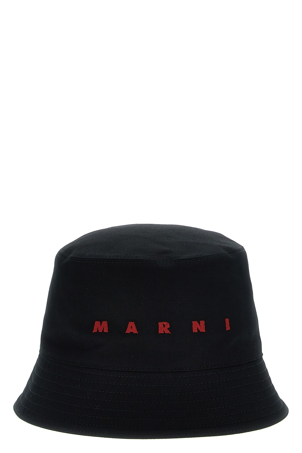 Marni Front Contrast Cotton Bucket Hat Stitched Brim In Black