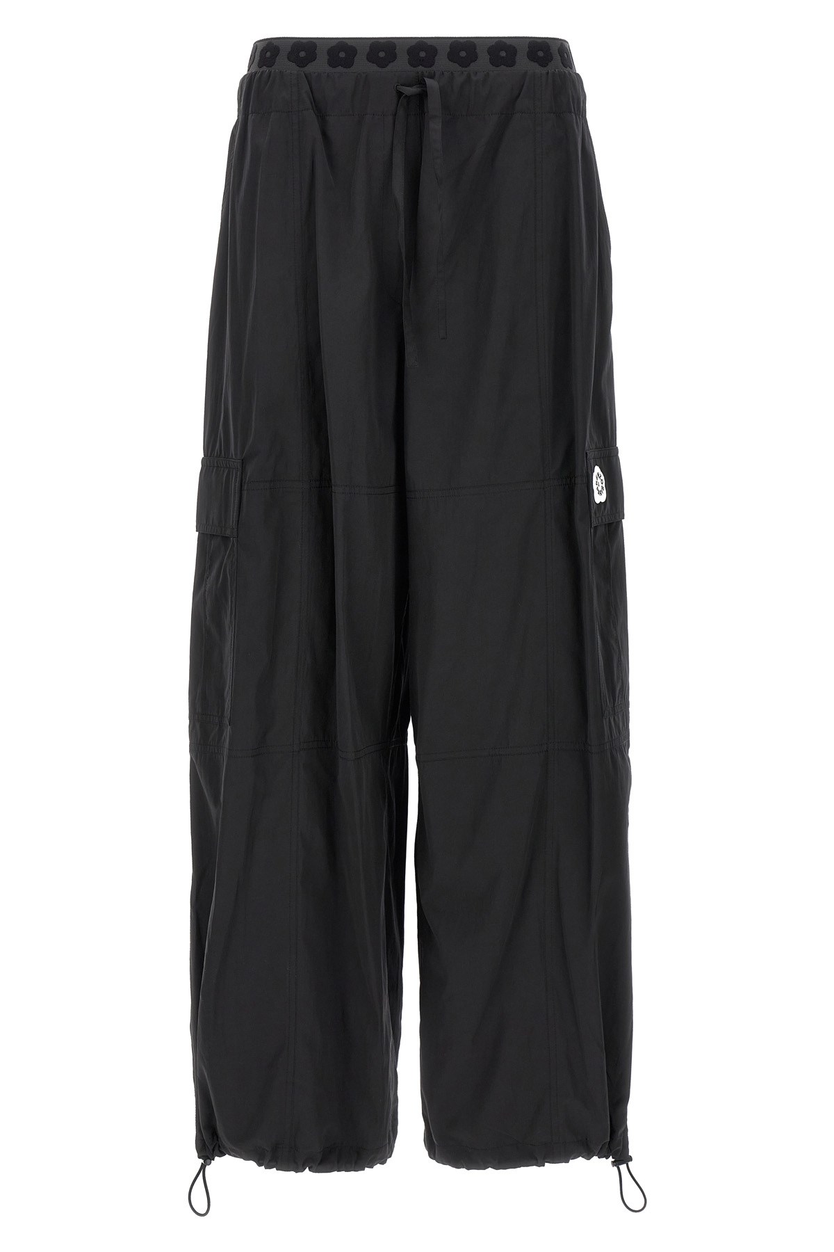 Kenzo Boke Flower 2.0 Black Pants With Flowers Embellishmed Waist And Logo Patch On The Pocket In Cotton B