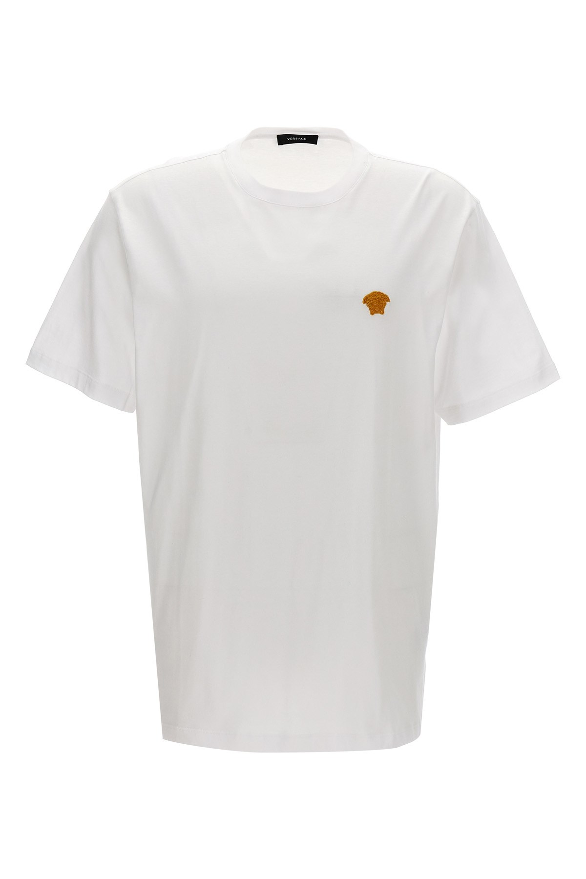 Versace White Crewneck T-shirt With Medusa Embroidery On The Front In Cotton Man