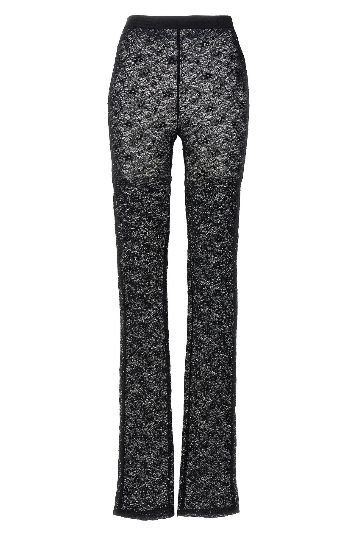 Alessandra Rich Sheer Lace Floral Pattern High Rise Leggings