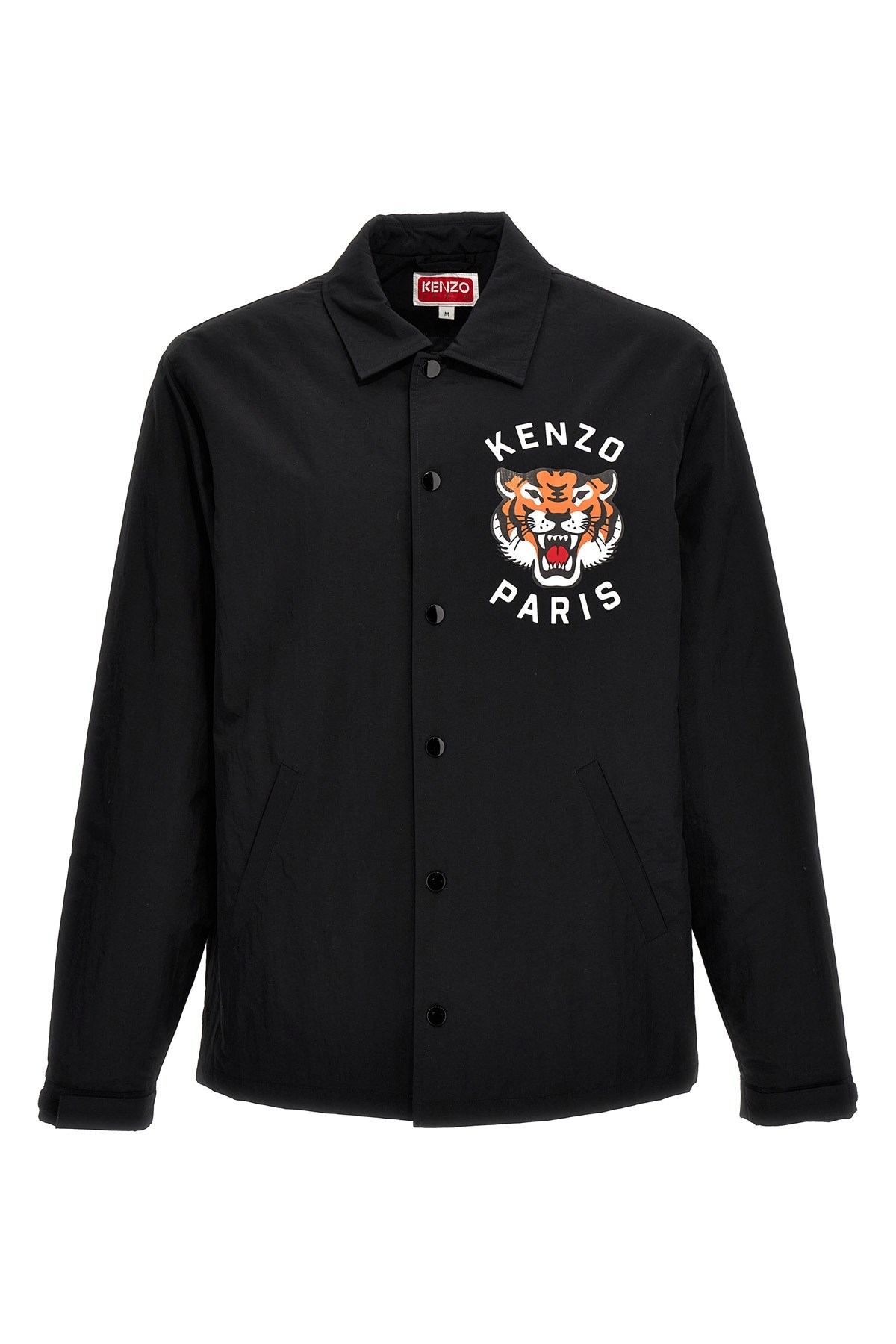 Kenzo Black Overshirt With Tiger Embroidery In Tech Fabric Man In Black