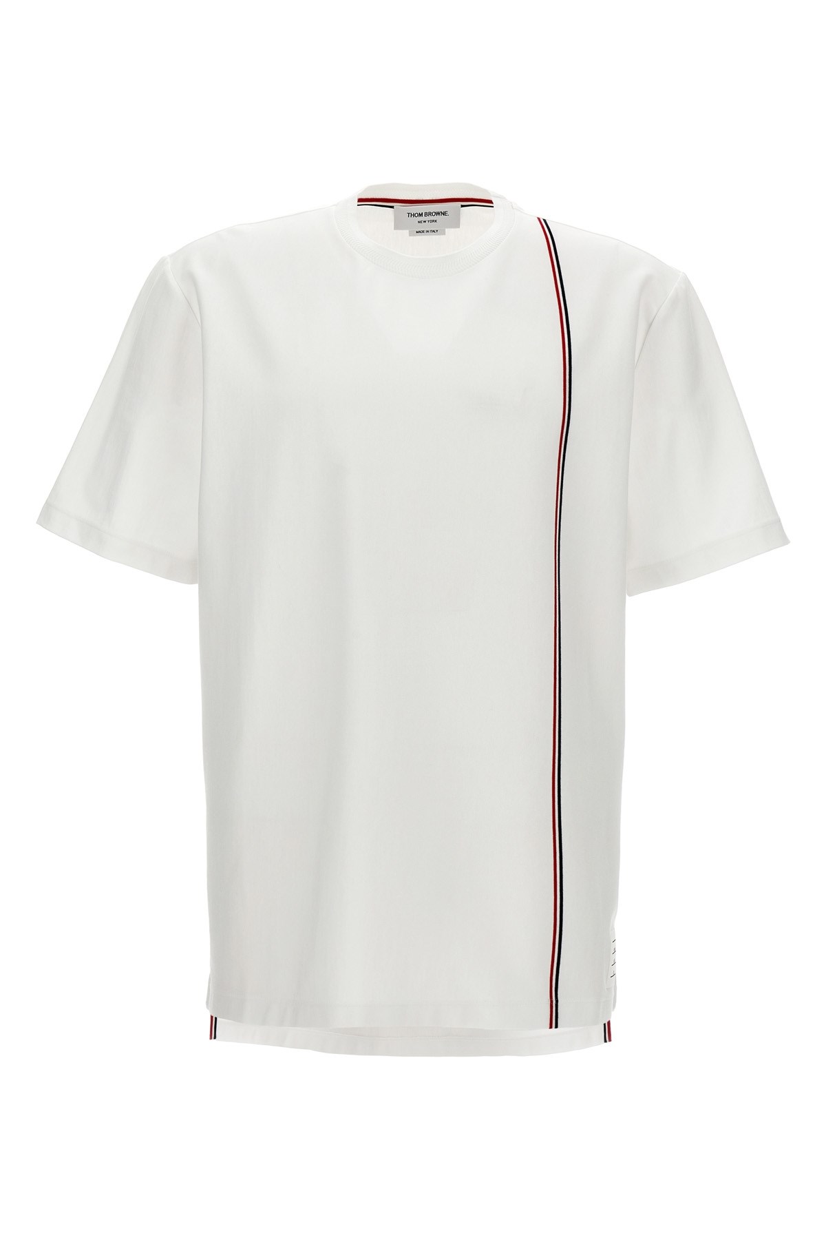 Thom Browne Crewneck T-shirt With Tricolor Intarsia