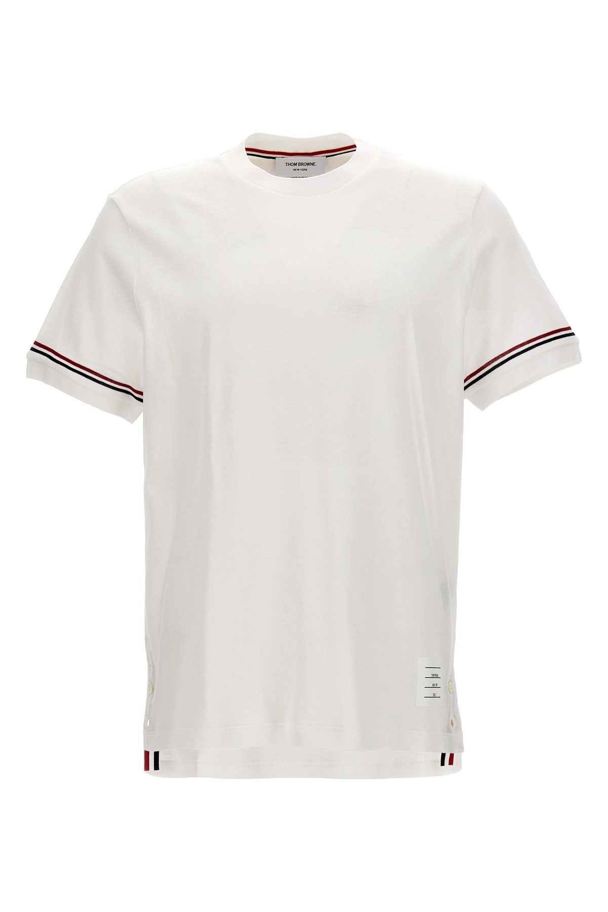 Thom Browne White Crewneck T-shirt With Rwb Detail On Neck And Sleeve