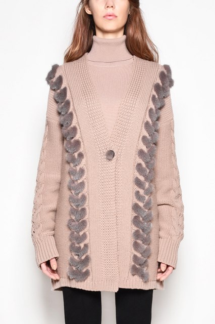 Turtleneck sweater with mink insert and embroidery details on sleeves