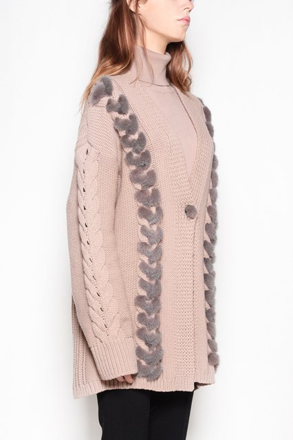 Turtleneck sweater with mink insert and embroidery details on sleeves