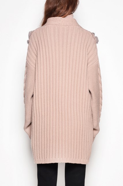 Turtleneck sweater with mink insert and embroidery details on sleeves