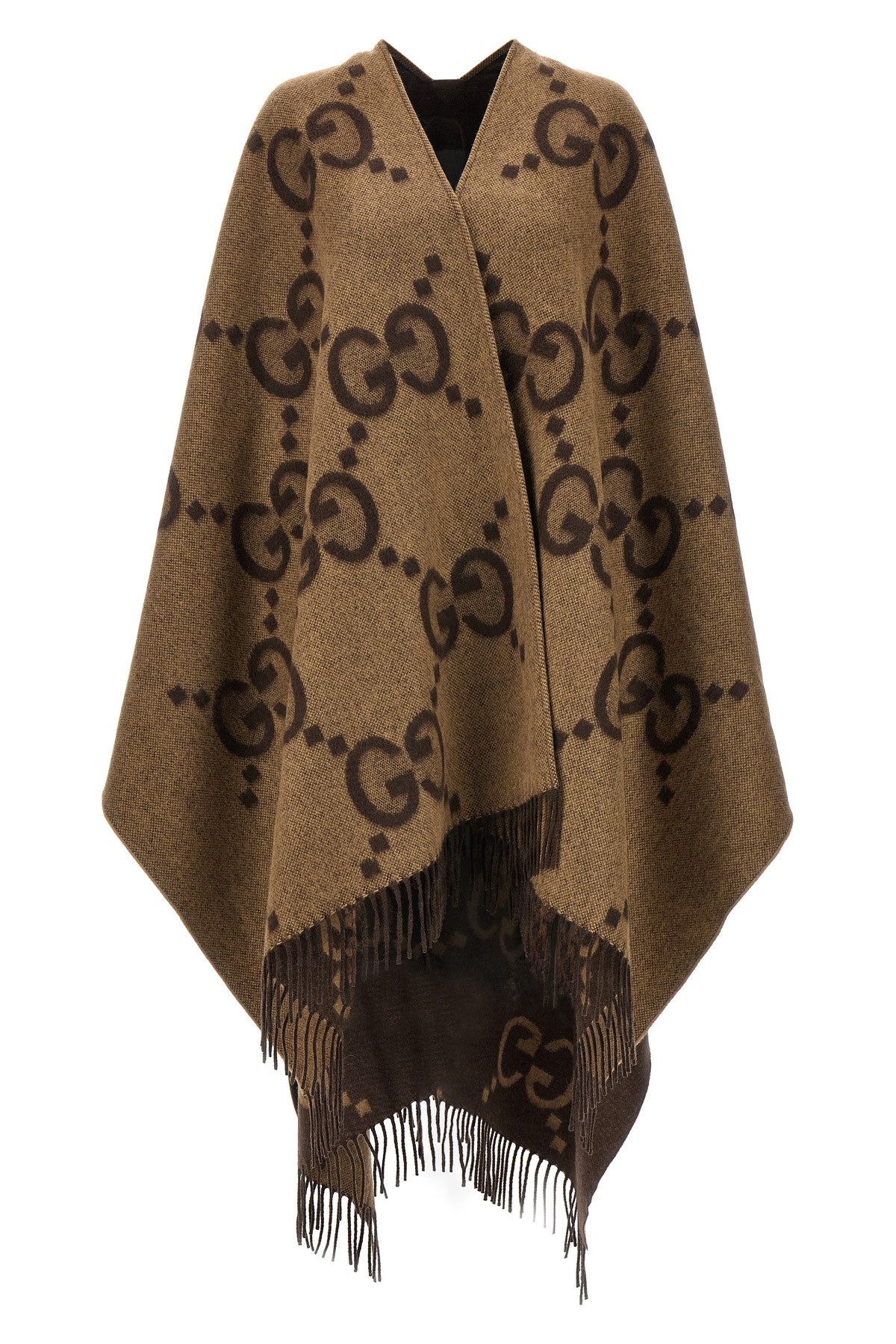 Gucci 'jumbo Gg' Reversible Cape In Brown