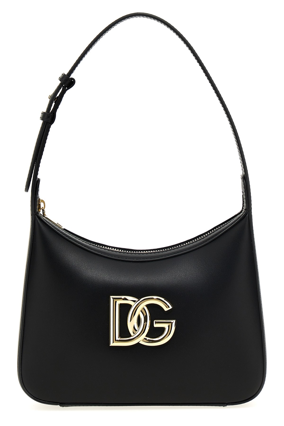 Dolce & Gabbana Curved Black Bag With Gold Logo Accents In Black