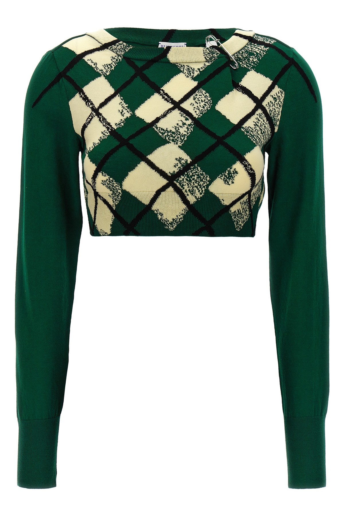Burberry Check Cotton Knit Long Sleeve Sweater