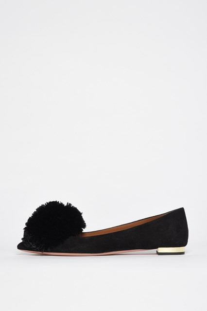 'Powder puff ballet' suede flat with pom pom in front