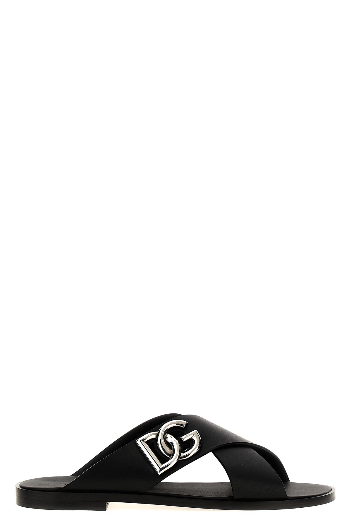 Dolce & Gabbana Black Sandals With Criss Cross Bands And Logo Detail In Leather Man