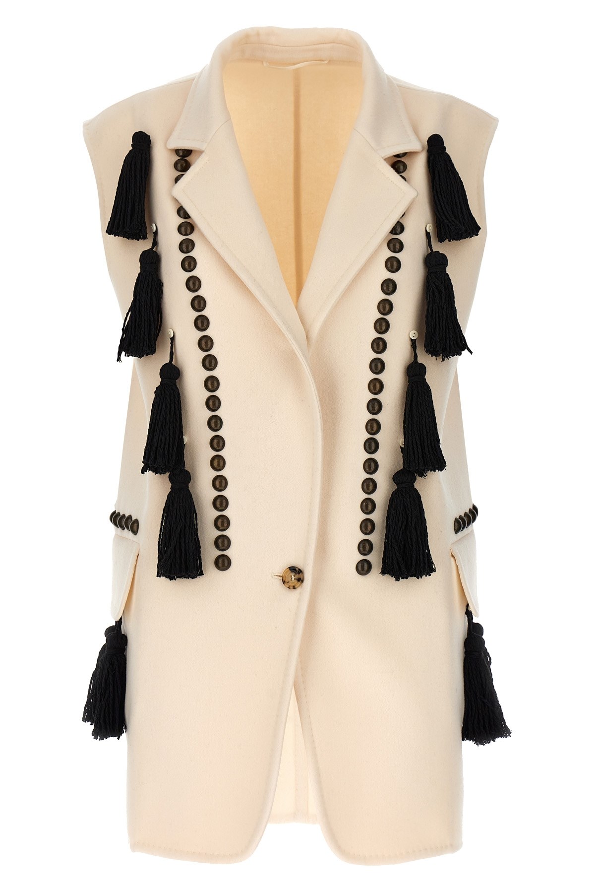 Max Mara Waistcoat With Tassel Embellishments And Notched Lapel In Multi