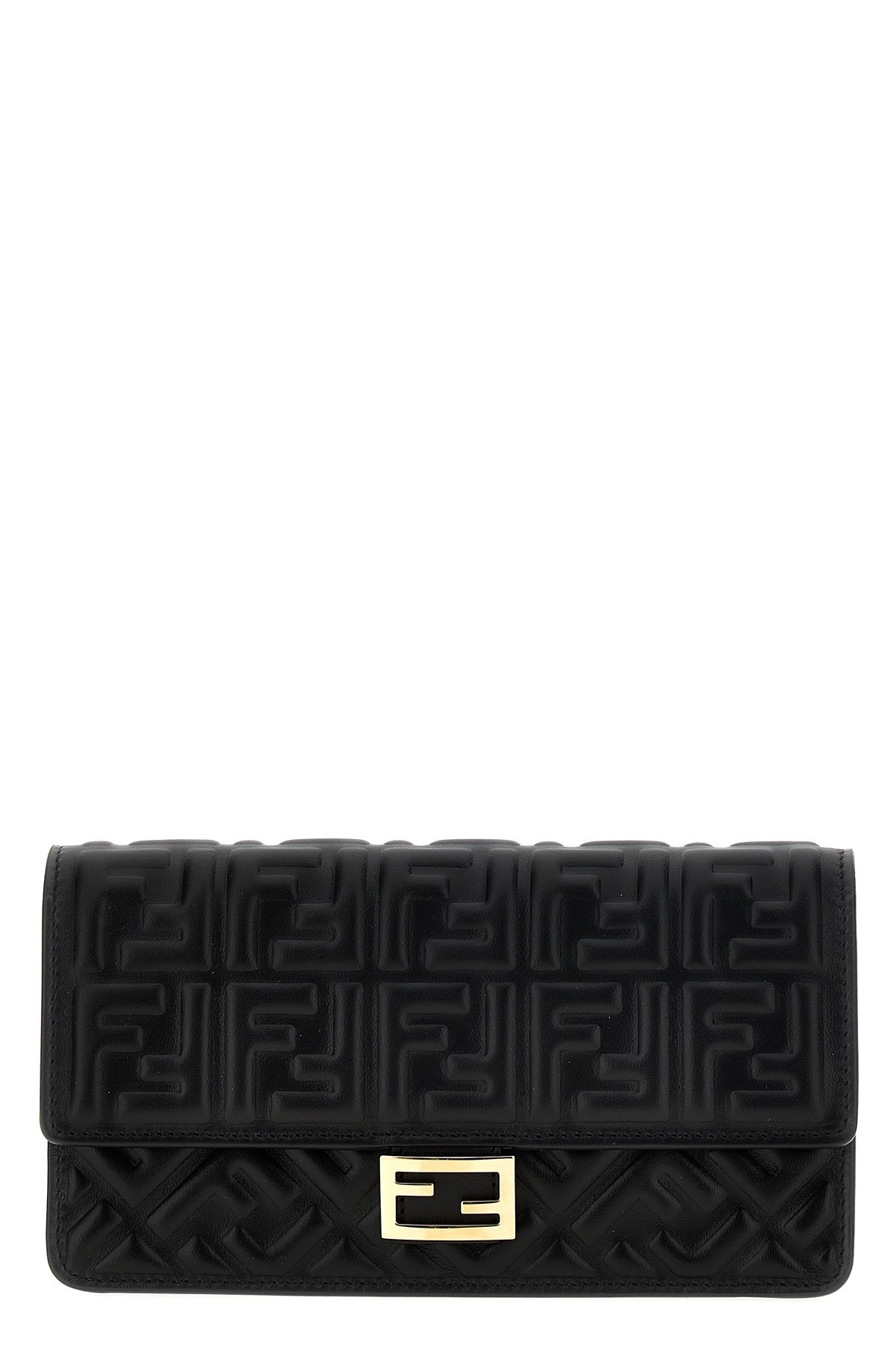 Fendi Baguette Wallet On Chain In Black