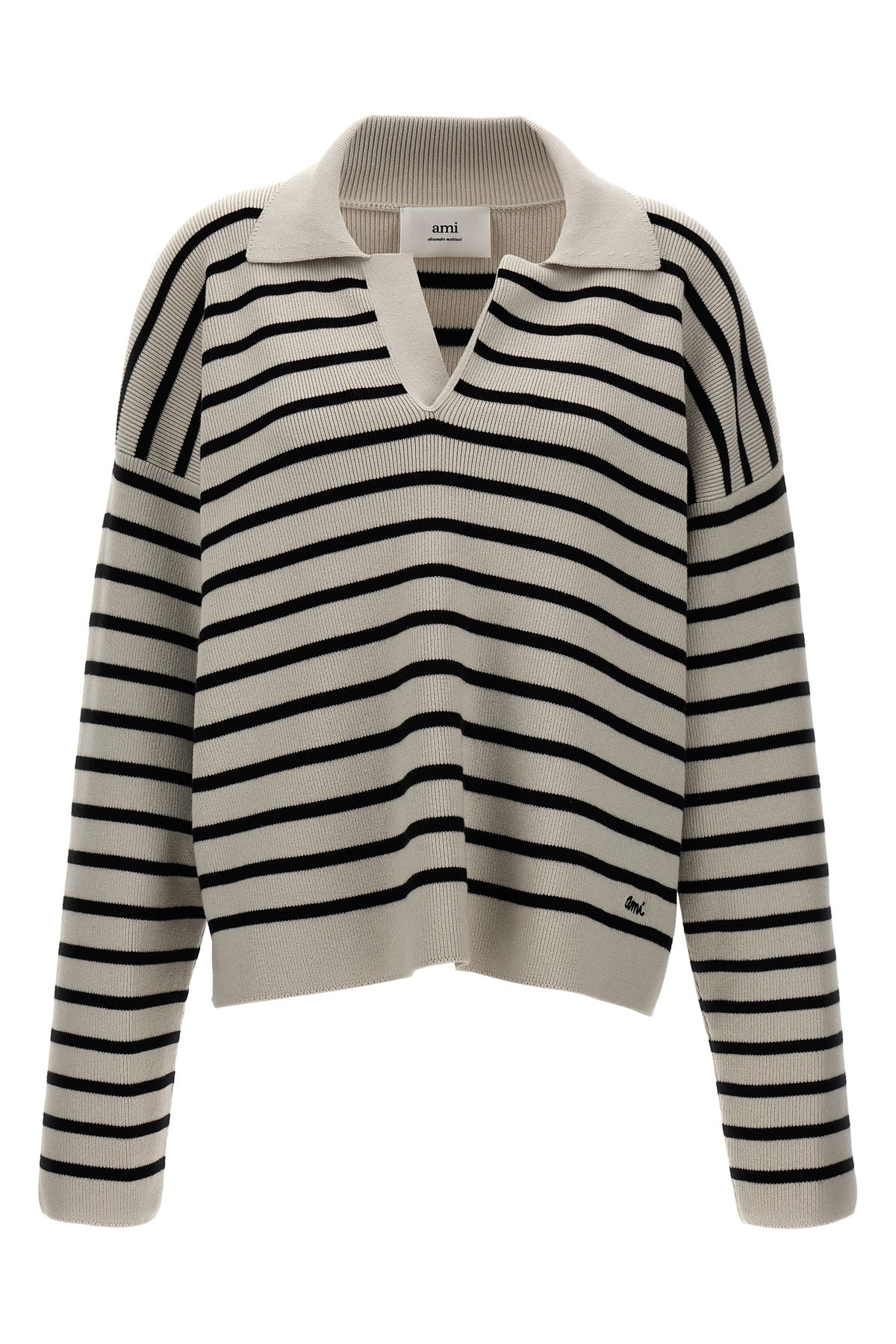 AMI ALEXANDRE MATTIUSSI AMI PARIS STRIPED POLO SWEATER 