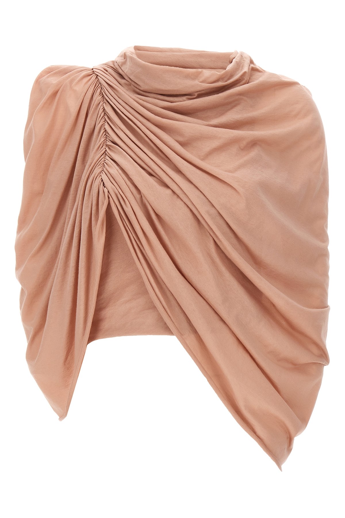 Rick Owens Draped Neutral Cotton Crew Neck Top In Pink