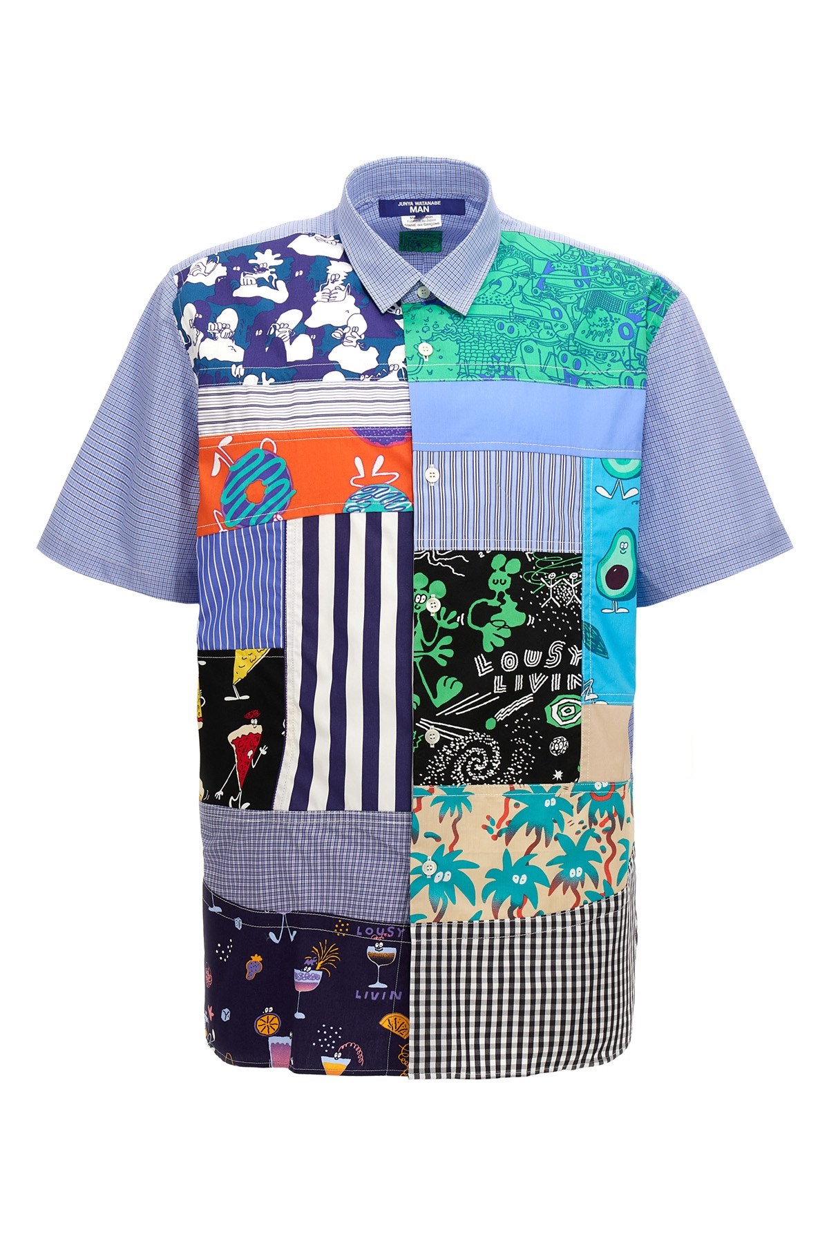 Junya Watanabe Patchwork Shirt With Short Sleeves And Chest Pocket In Multi