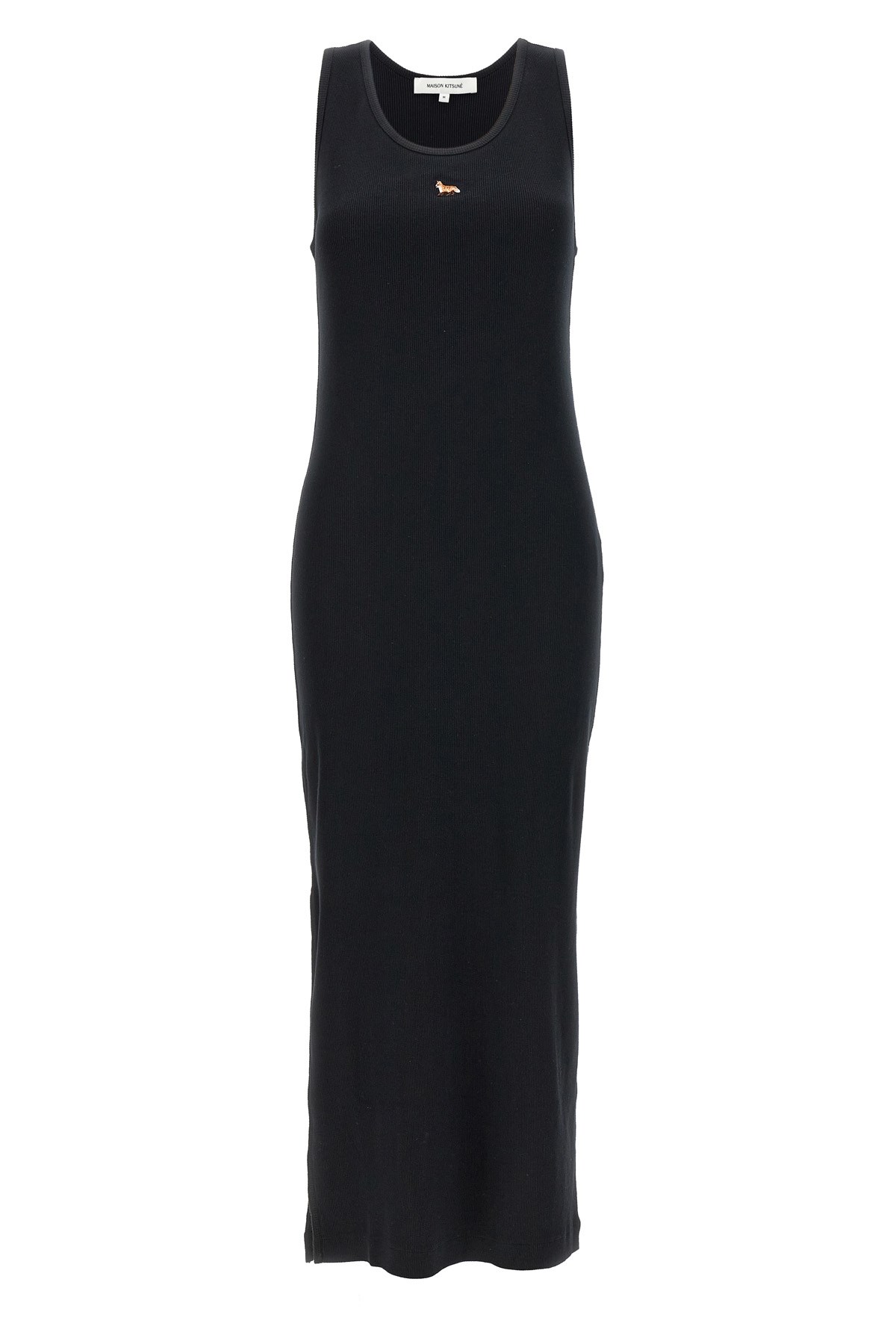 Maison Kitsuné Black Baby Fox Ribbed Tank Midi Dress In Black