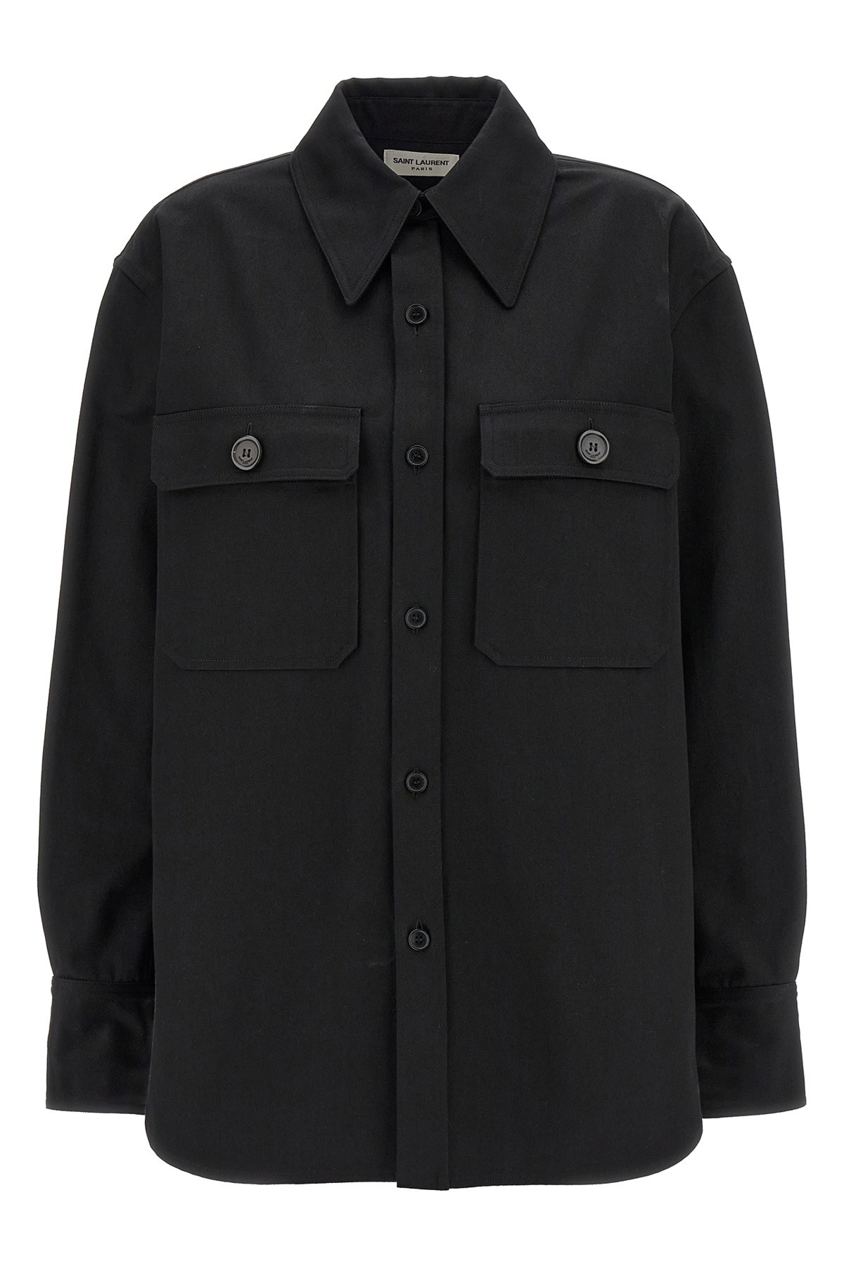 Saint Laurent Saharienne Twill Cotton Shirt In Black