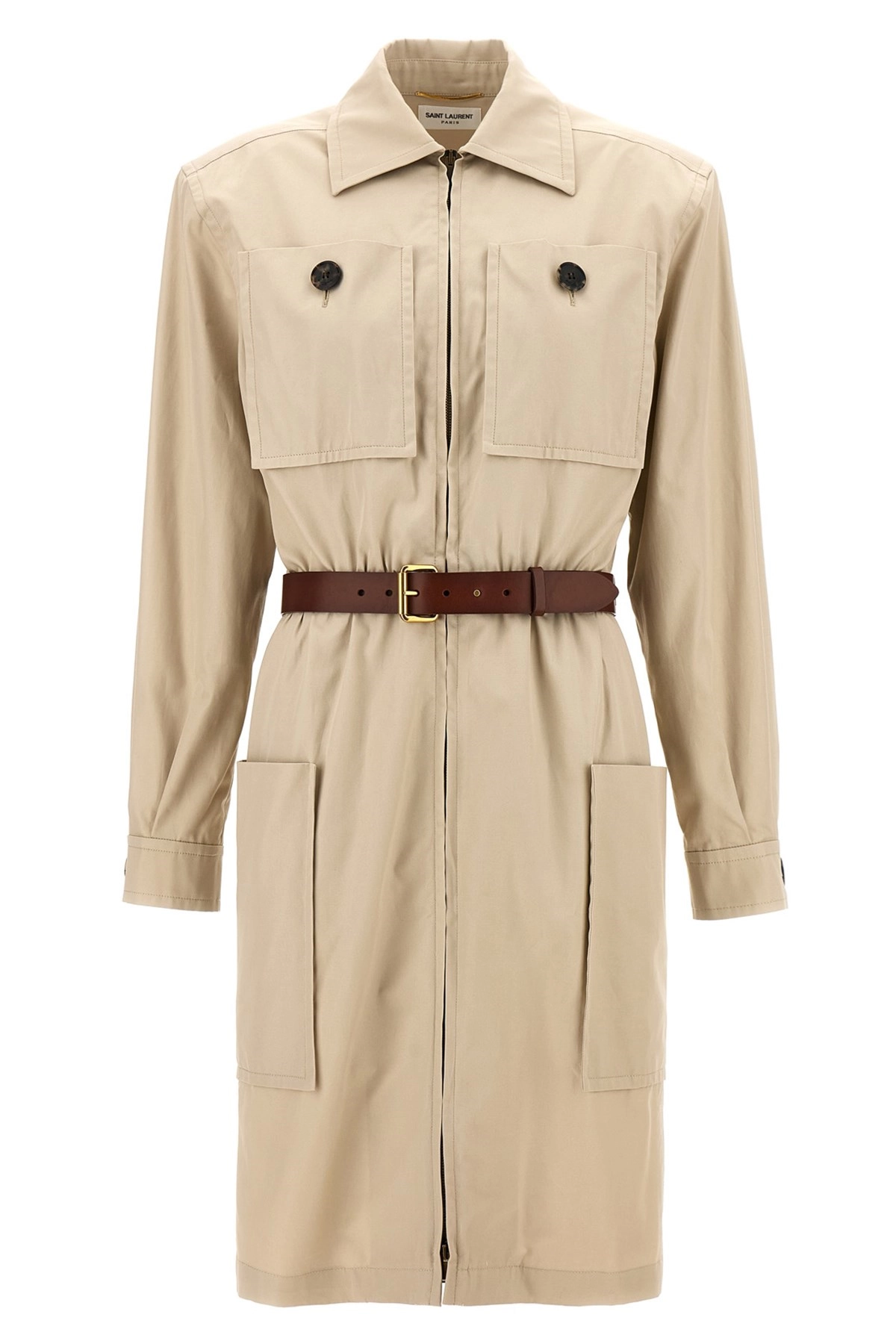 ワンピース Saint Laurent Twill Saharienne Dress SAINT LAURENT Saharienne Cotton Twill Midi Dress | endource