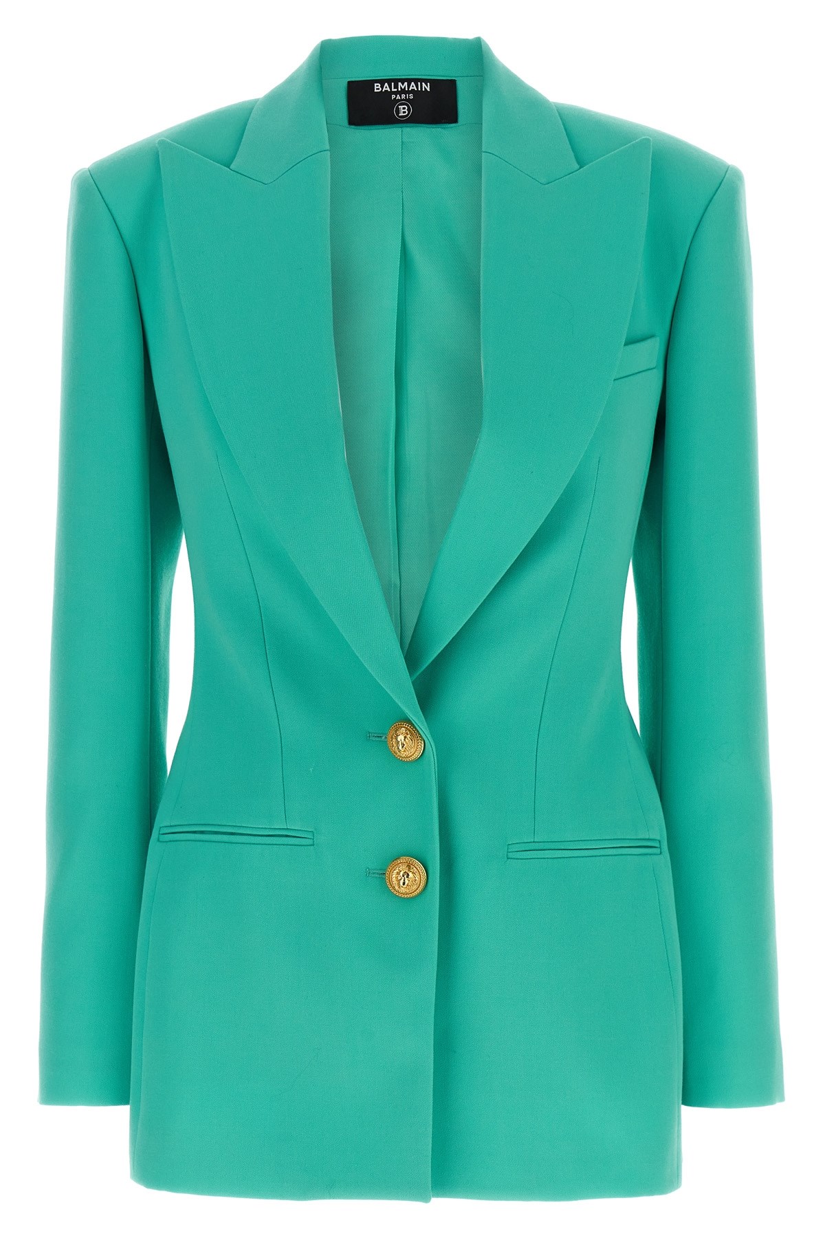 Shop Balmain Logo Button Double-breasted Blazer