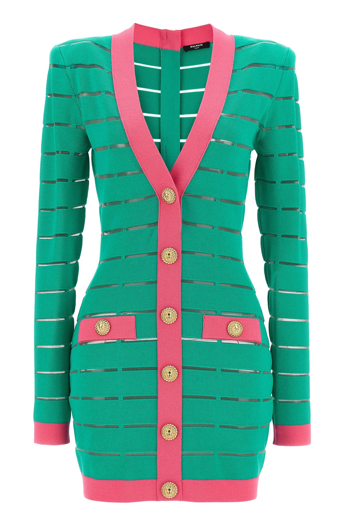 Balmain Two-tone Knit Dress Featuring Button Detailing