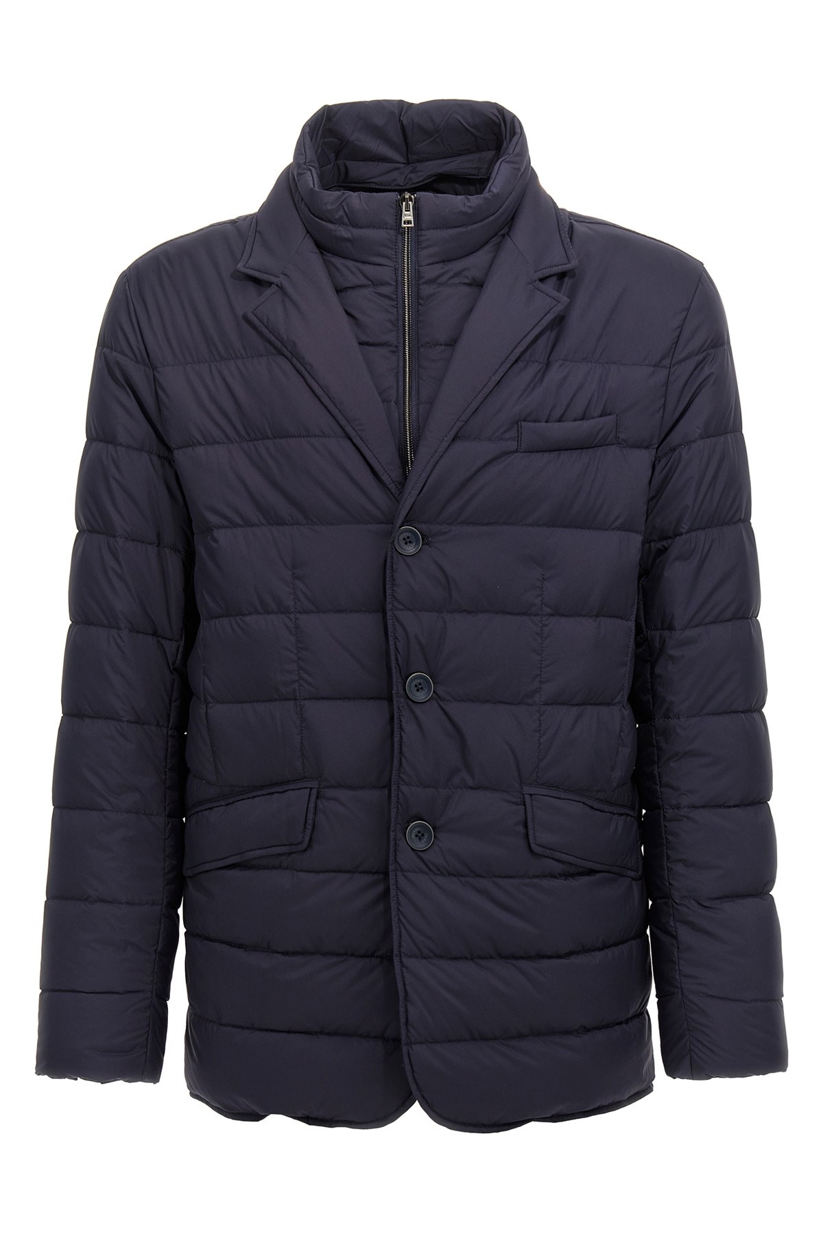 Herno La Giacca Water Resistant Down Blazer With Removable Bib In Blue