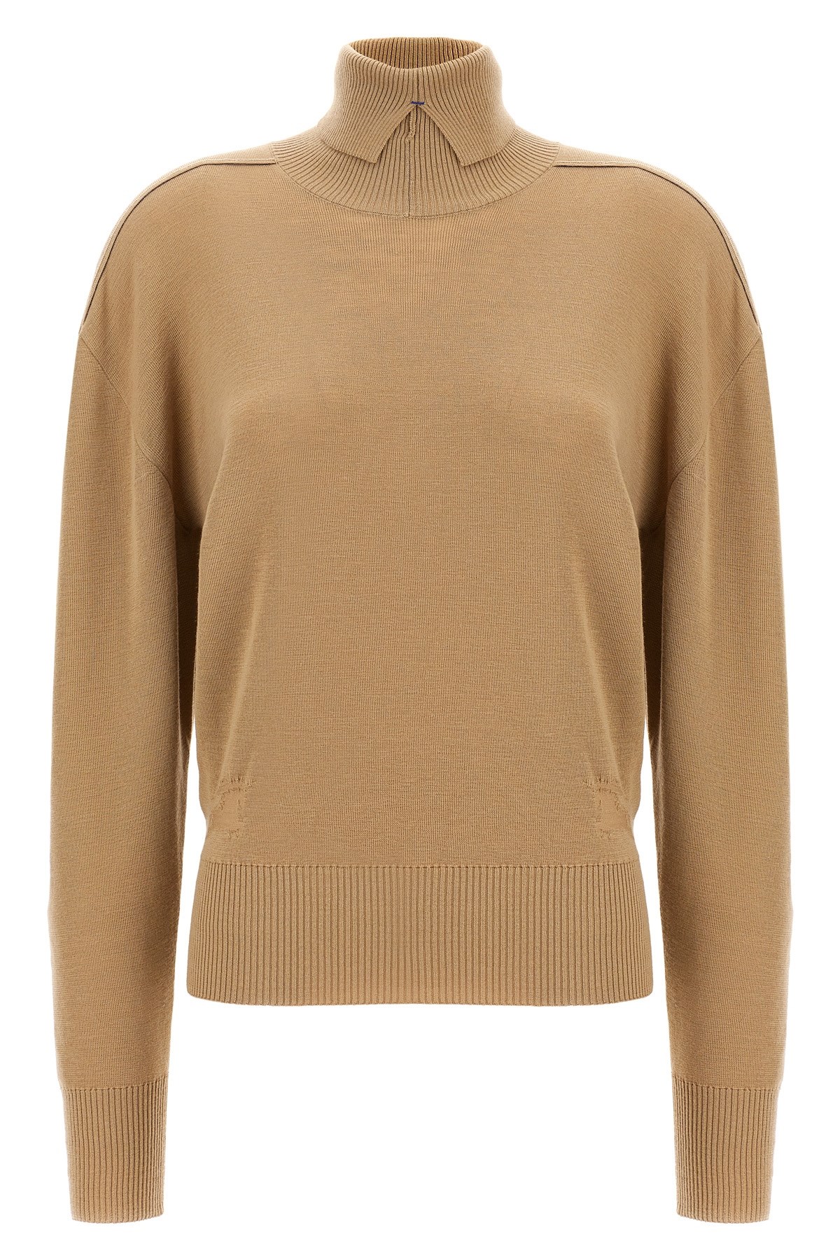 Burberry High-neck Wool Sweater With Logo Intarsia