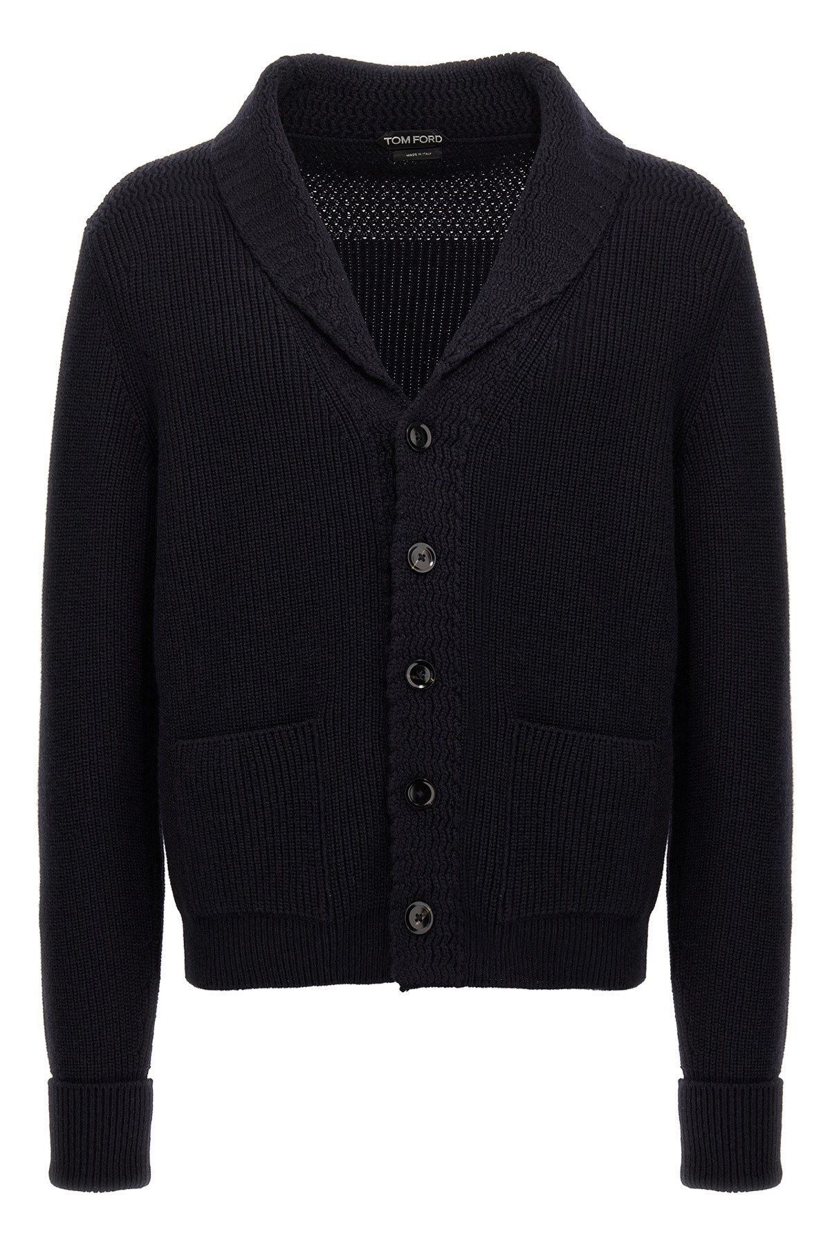 Tom Ford Cashmere Knit Sweater With Buffalo Horn Buttons And Shawl Collar
