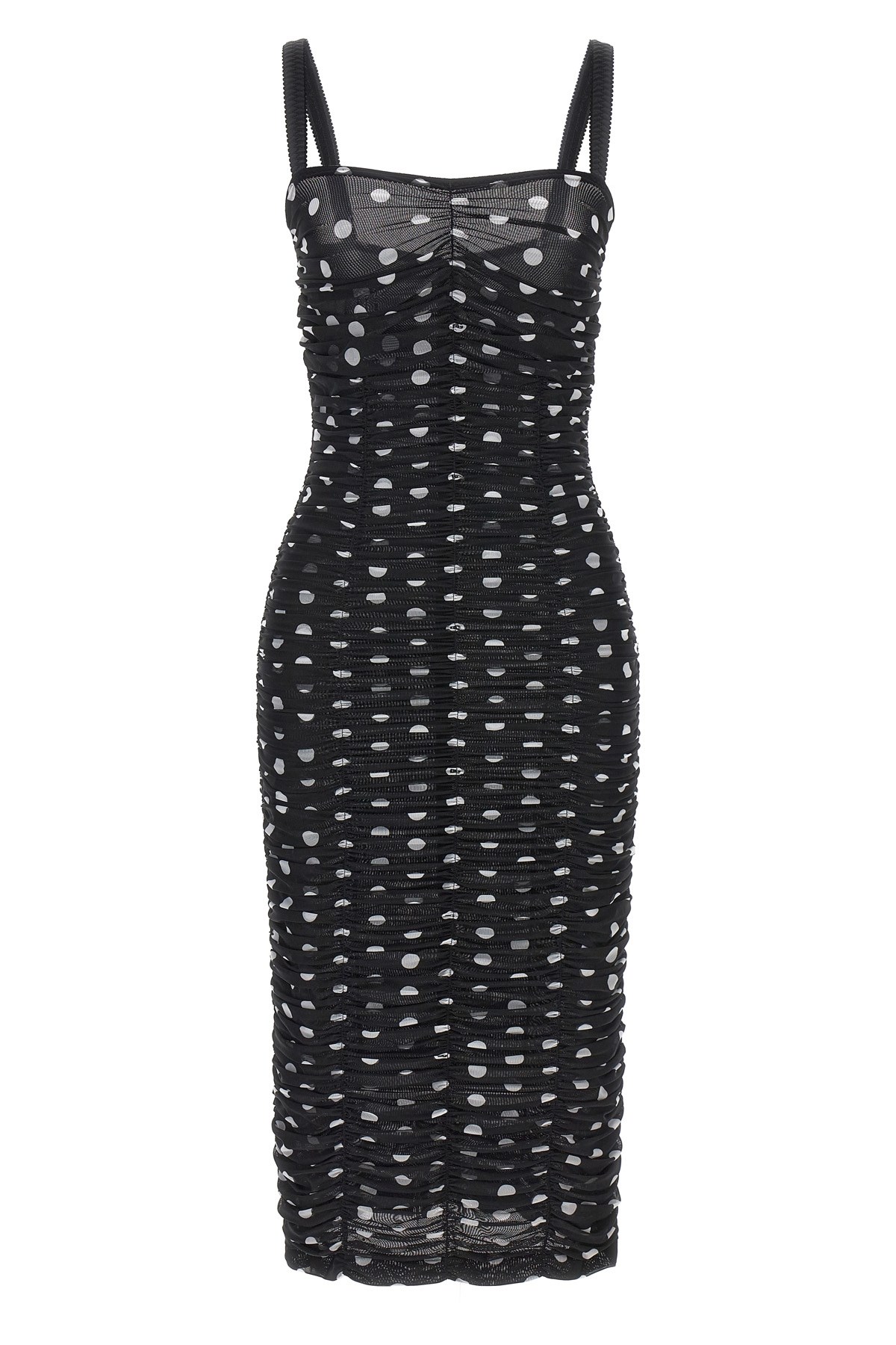 Dolce & Gabbana Draped Sheath Dress In Polka Dot Print Tulle In Black
