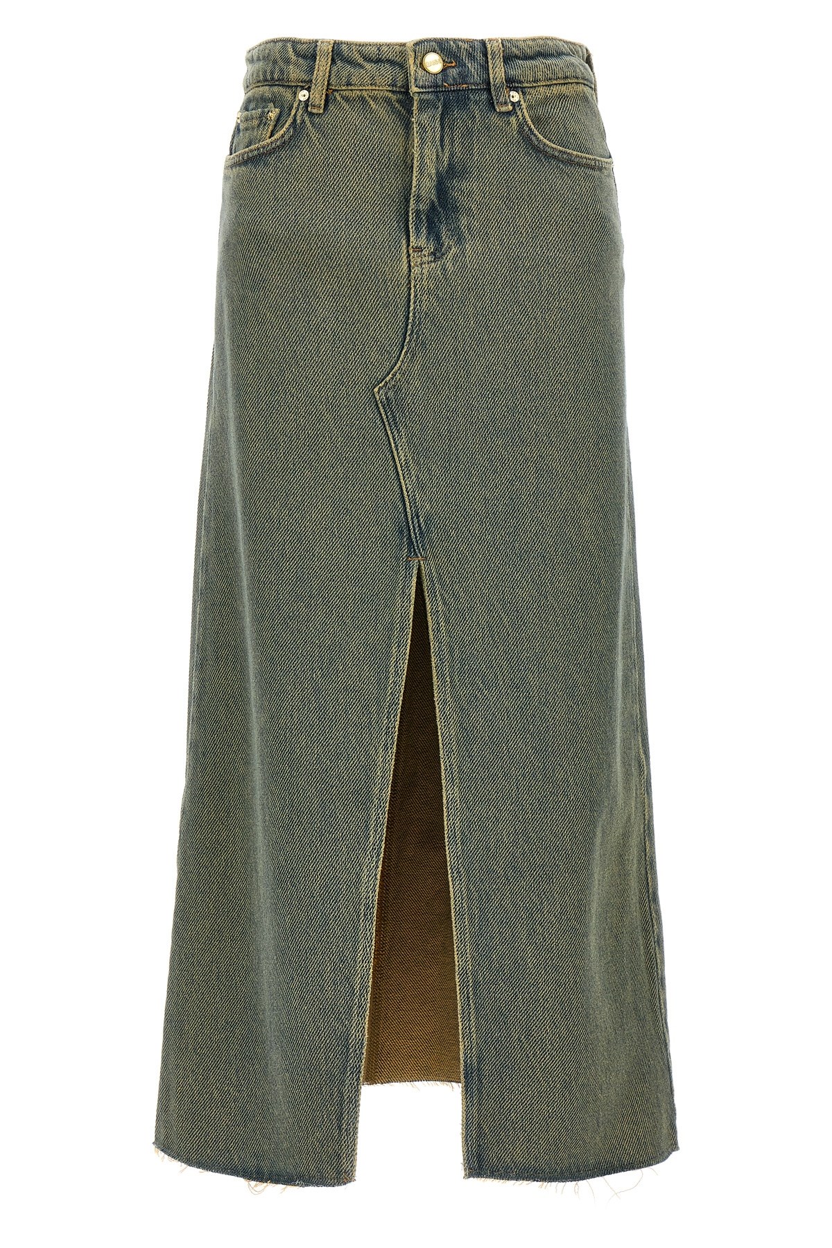 Ganni Maxi Grey Skirts With Slit At The Front In Denim Woman