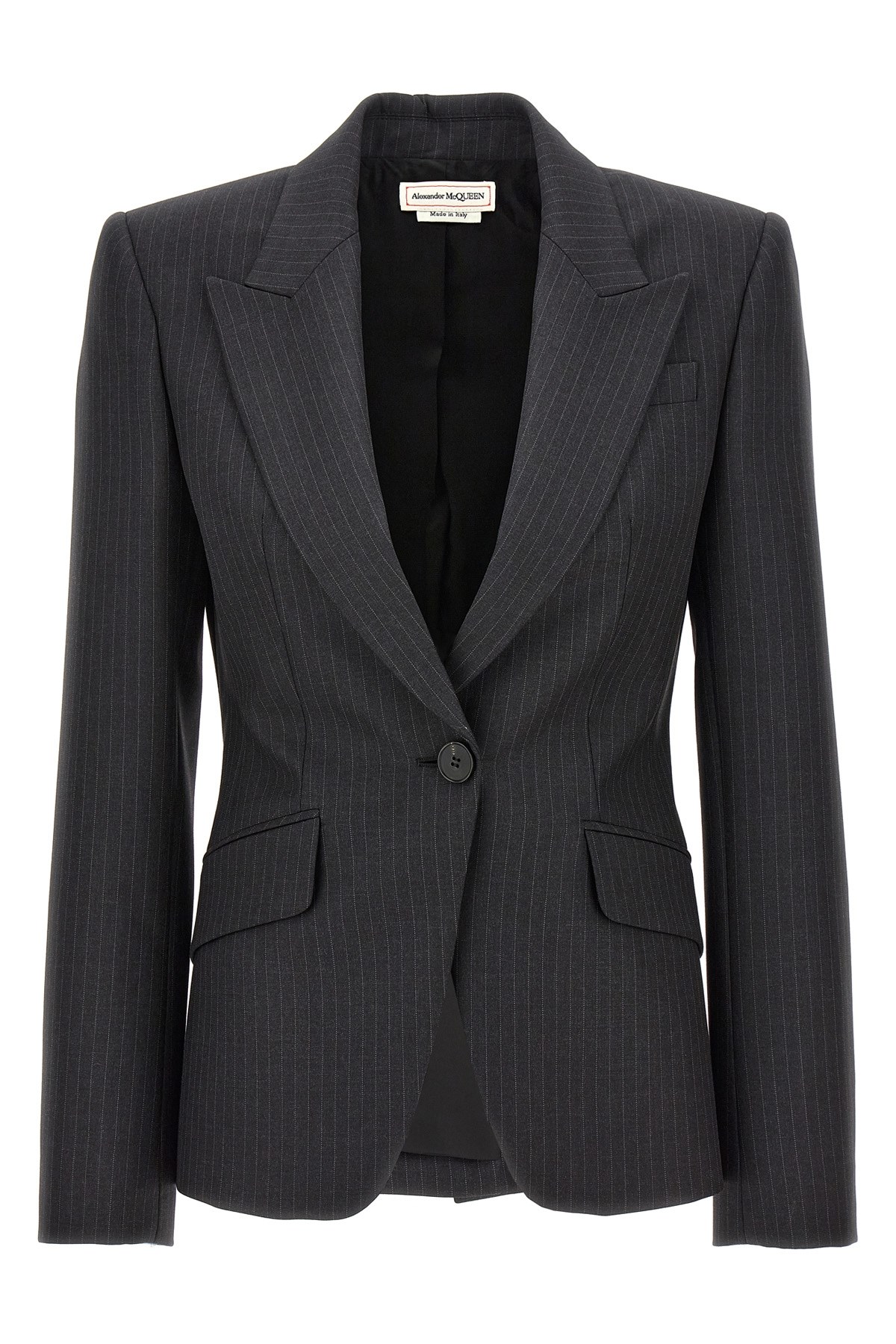 Alexander Mcqueen Mcqueen Women Single-breasted Pinstripe Blazer In Gray