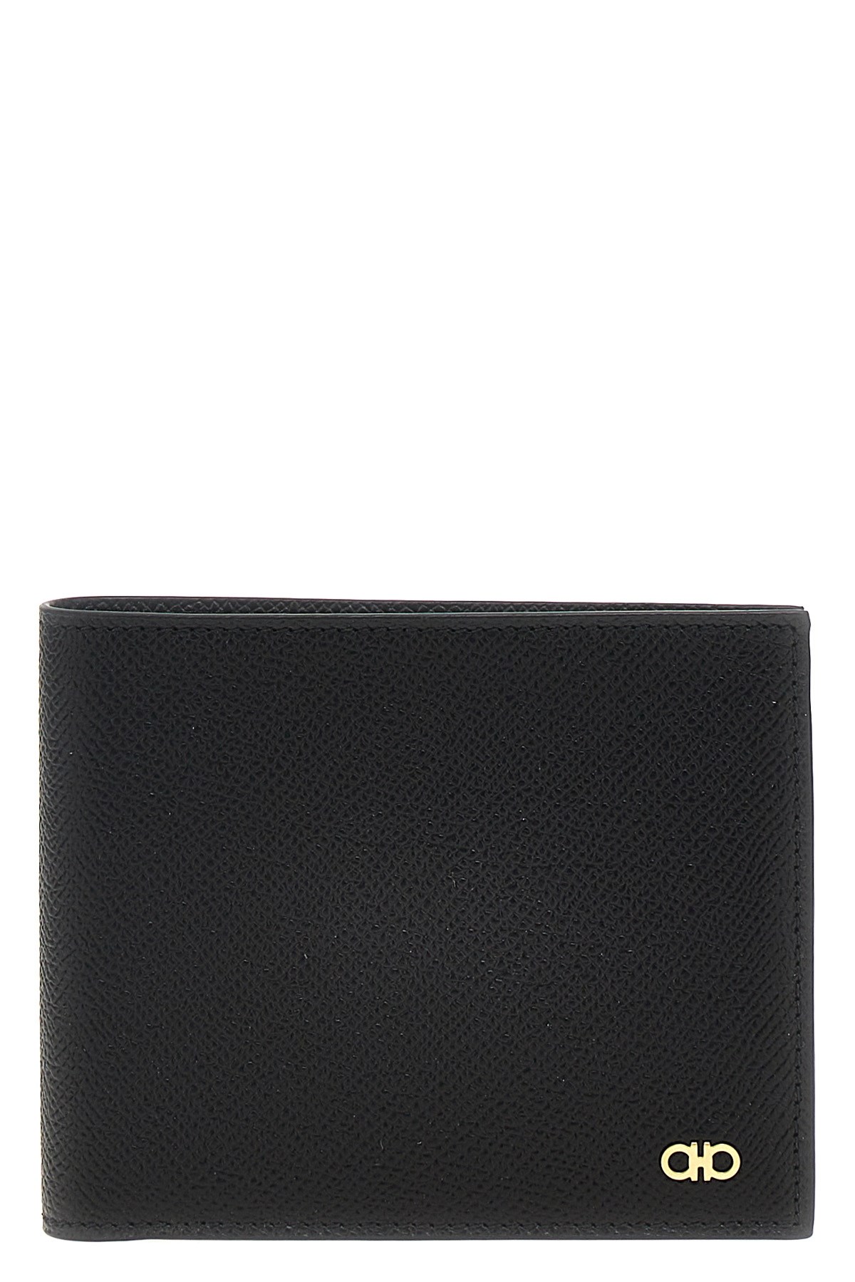 Ferragamo Micro Gancio Grained Leather Bi-fold Wallet In Black