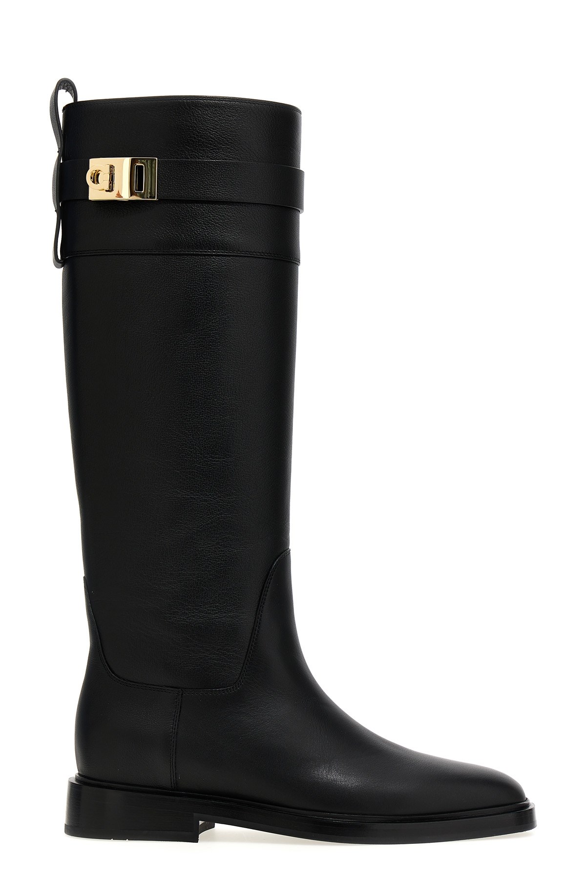 Ferragamo Tall Square-toe Boots Gold Hardware