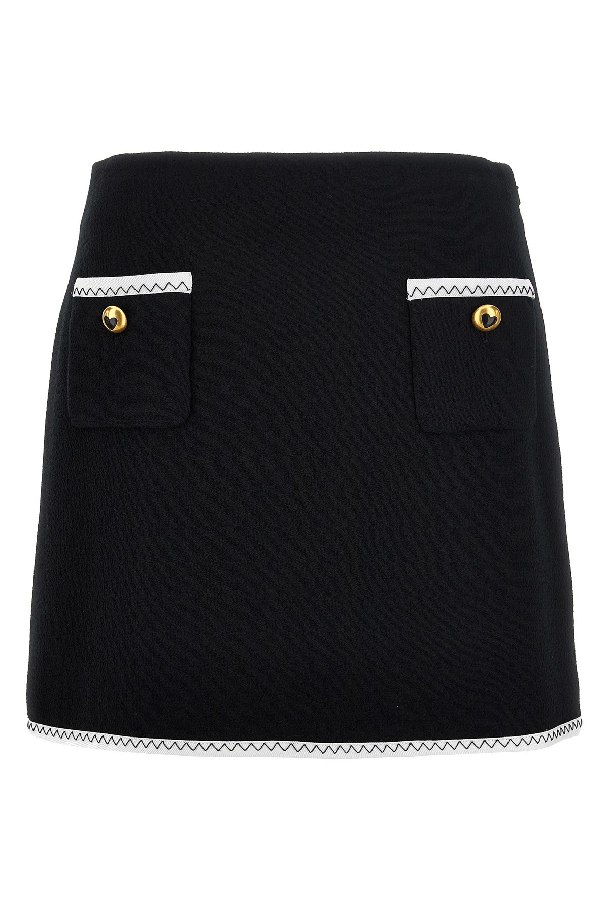 Moschino Heart-button Crepe Skirt With Grosgrain Detail In Black