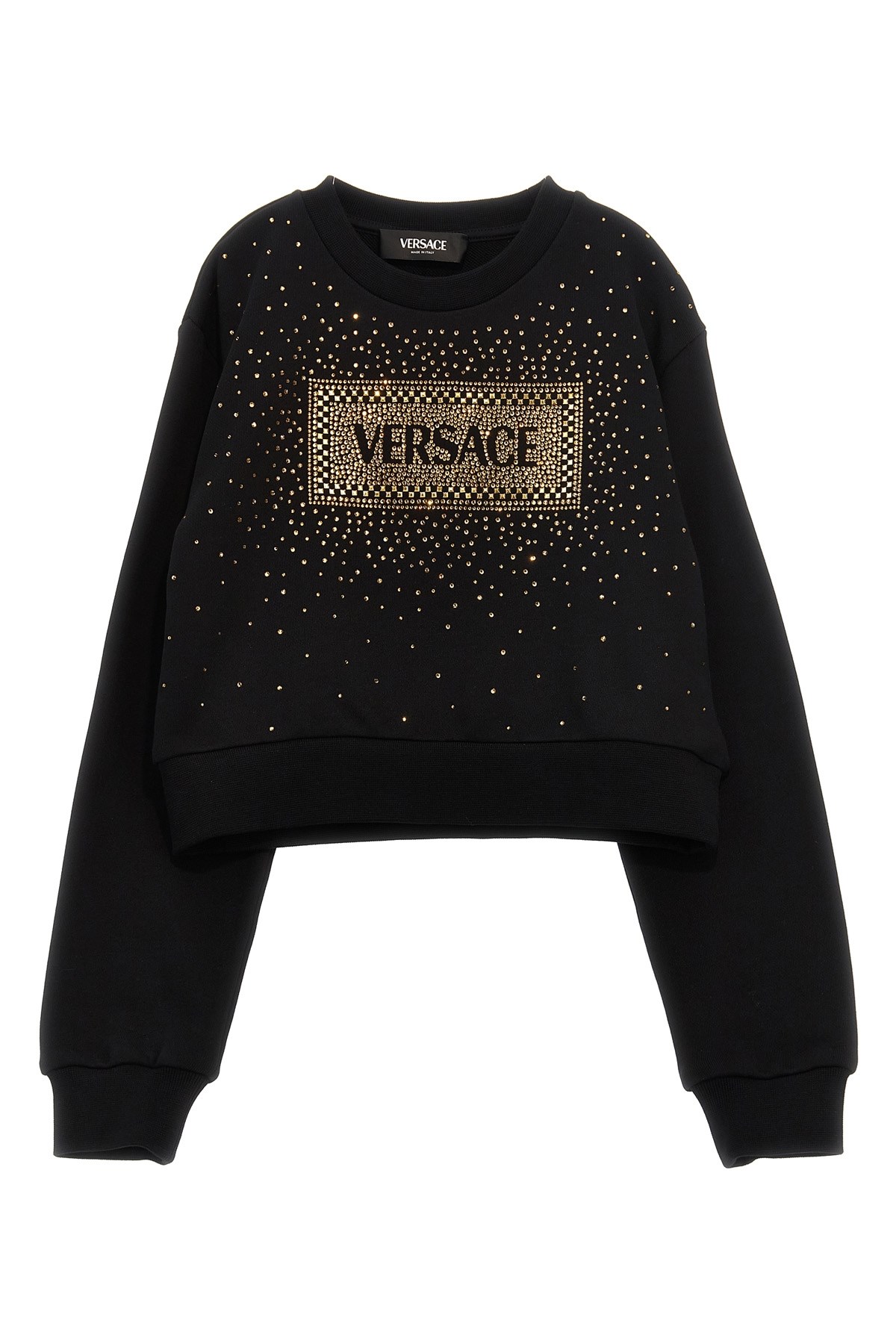 Versace Kids Rhinestone Logo Sweatshirt In Black
