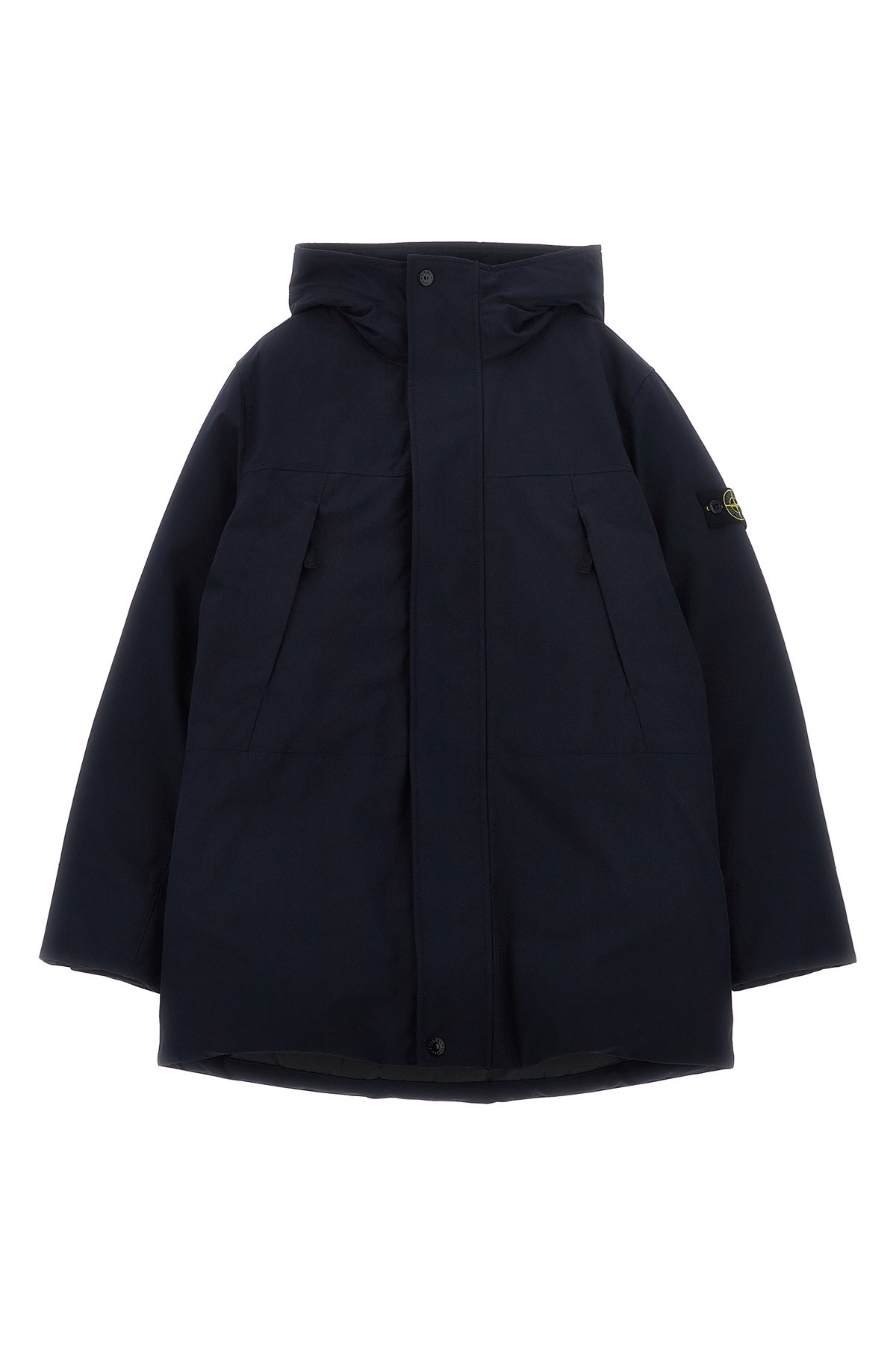 Stone Island Junior Logo Badge Hooded Down Jacket In Black