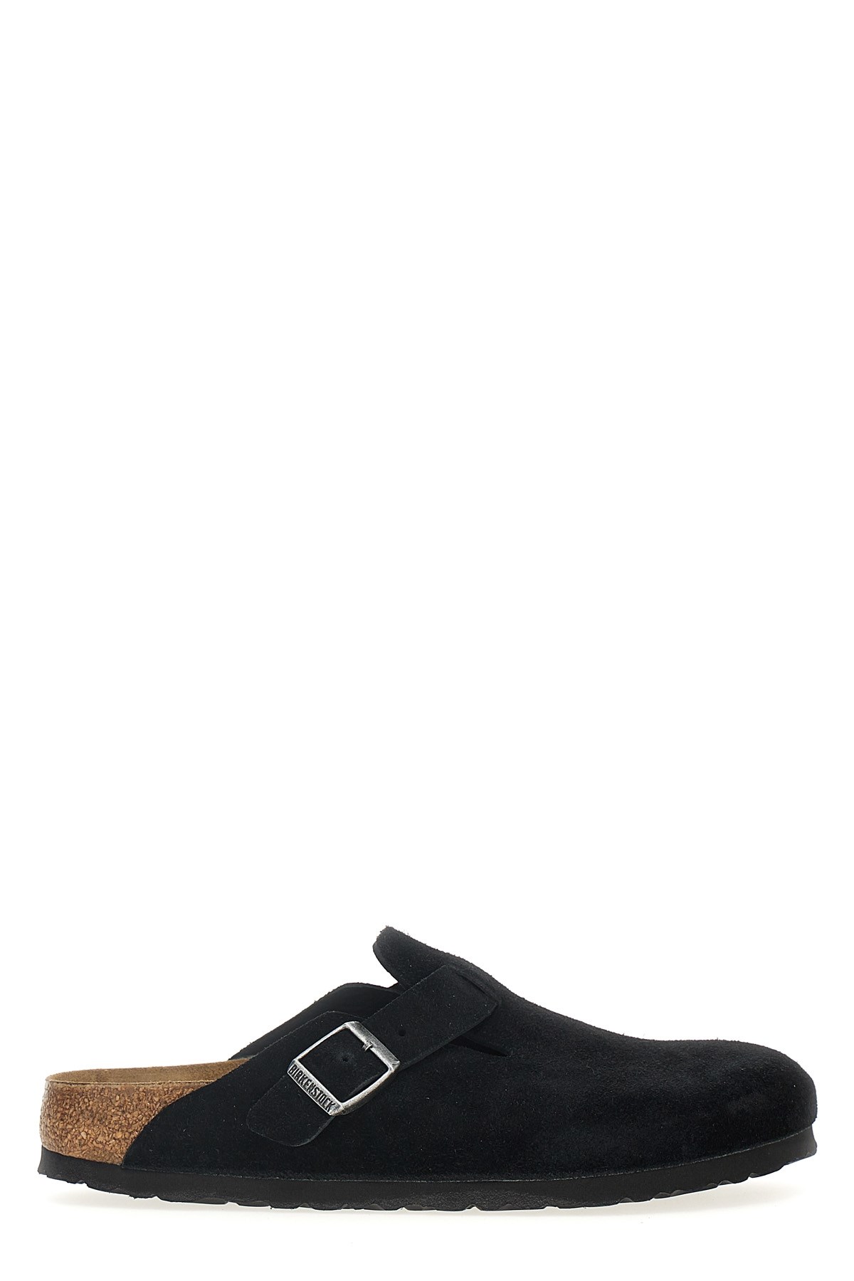 Birkenstock Boston Suede Leather Slippers In Black