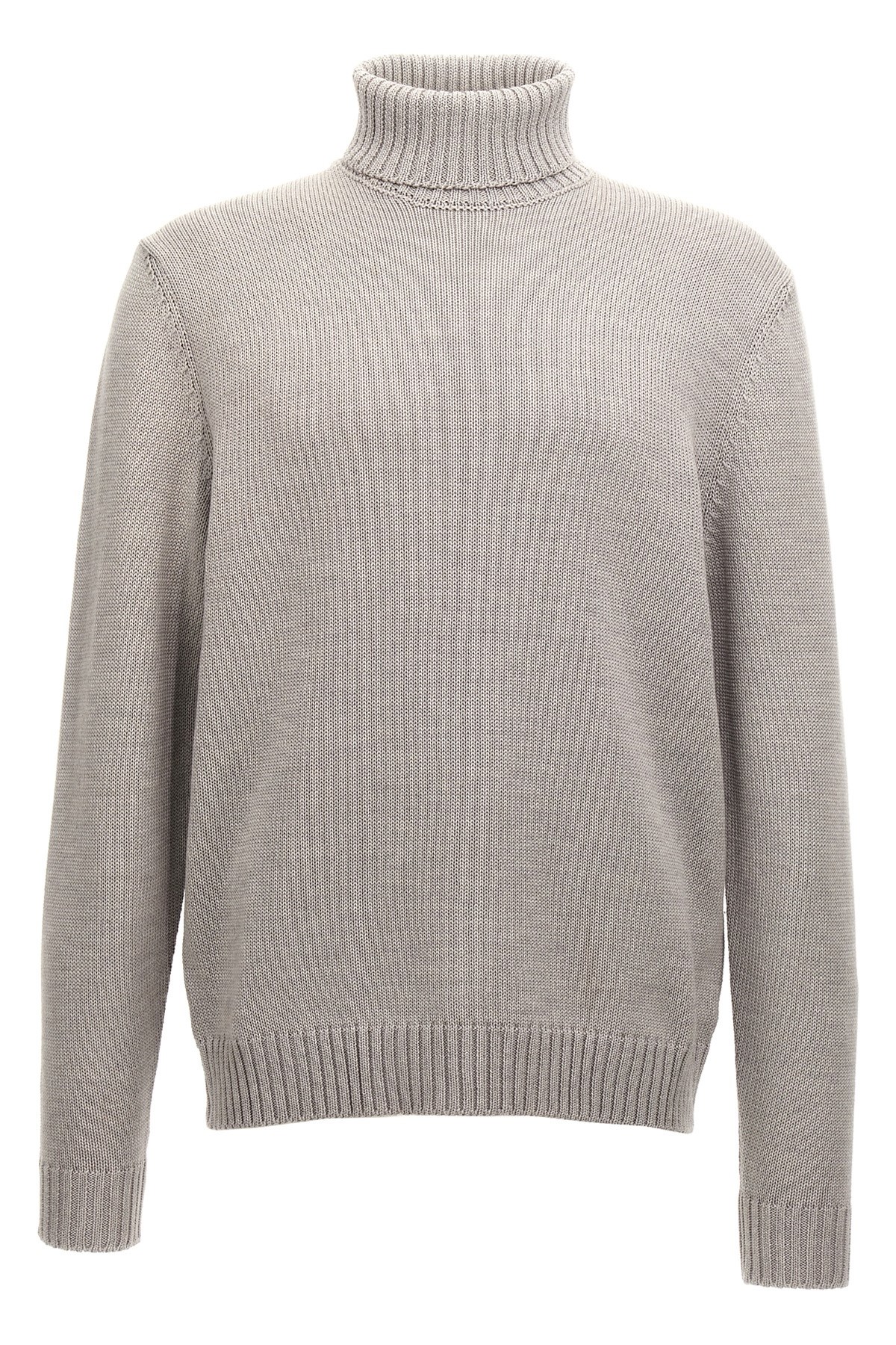 Zanone Wool Turtleneck Sweater With Classic Knit Texture In Gray