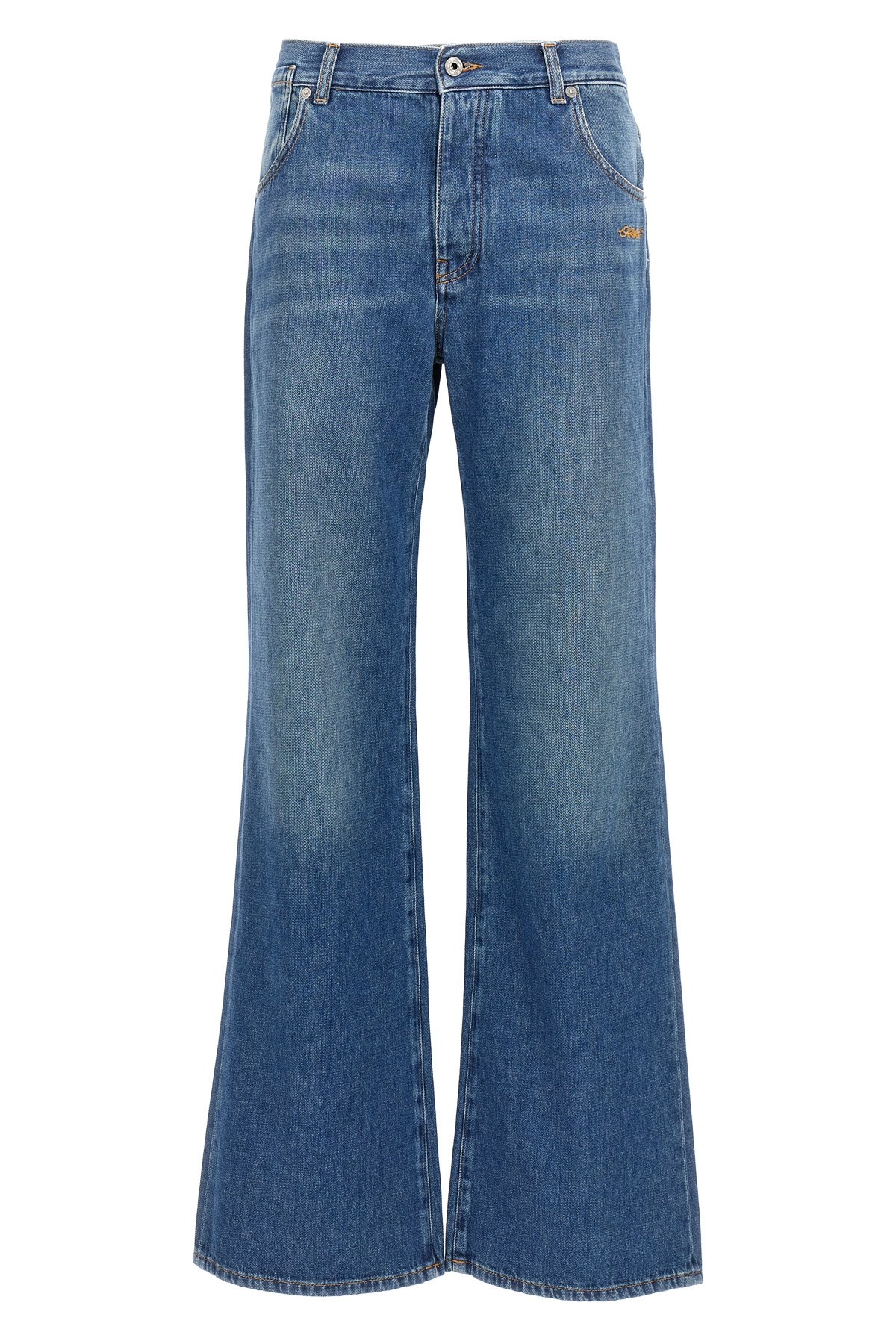 Off-white Logo Embroidered Denim Trousers In Blue