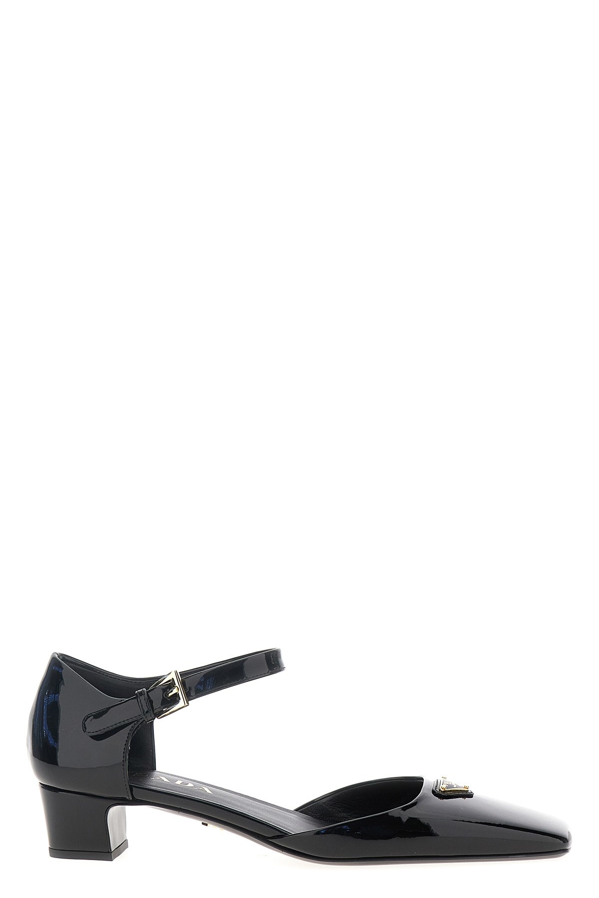 Prada Leather Block Heel Pumps With Patent Finish In Black