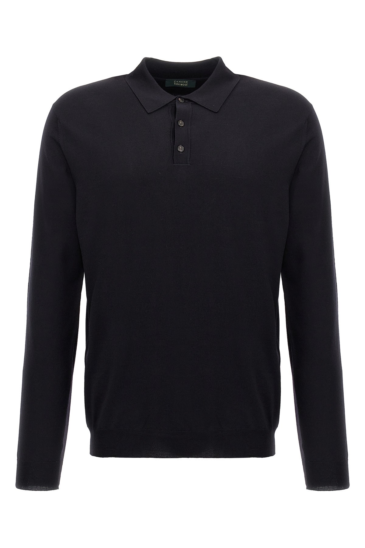 Zanone Wool Knit Polo Shirt With Cuffed Sleeves And Subtle Ribbing In Black