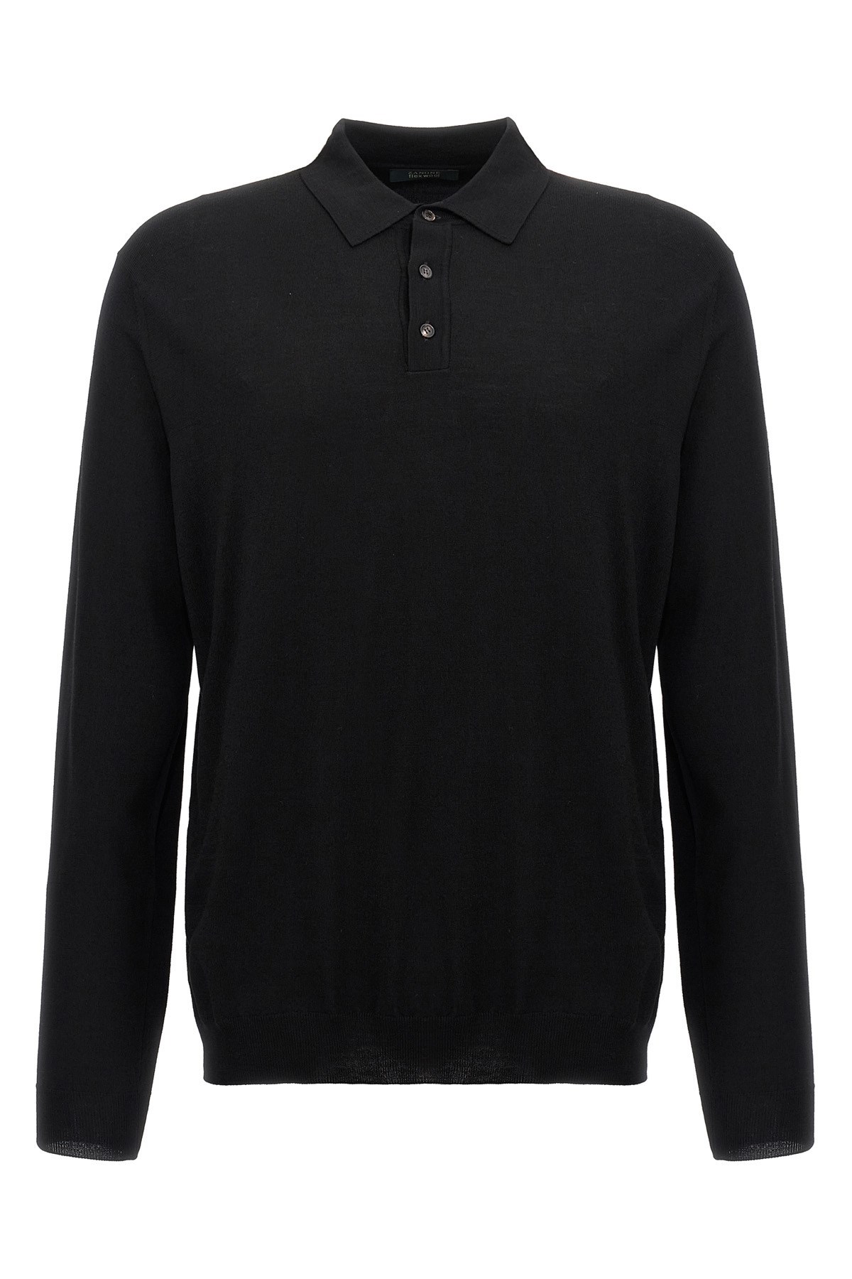 Zanone Wool Knit Polo Shirt With Cuffed Sleeves And Subtle Ribbing In Black