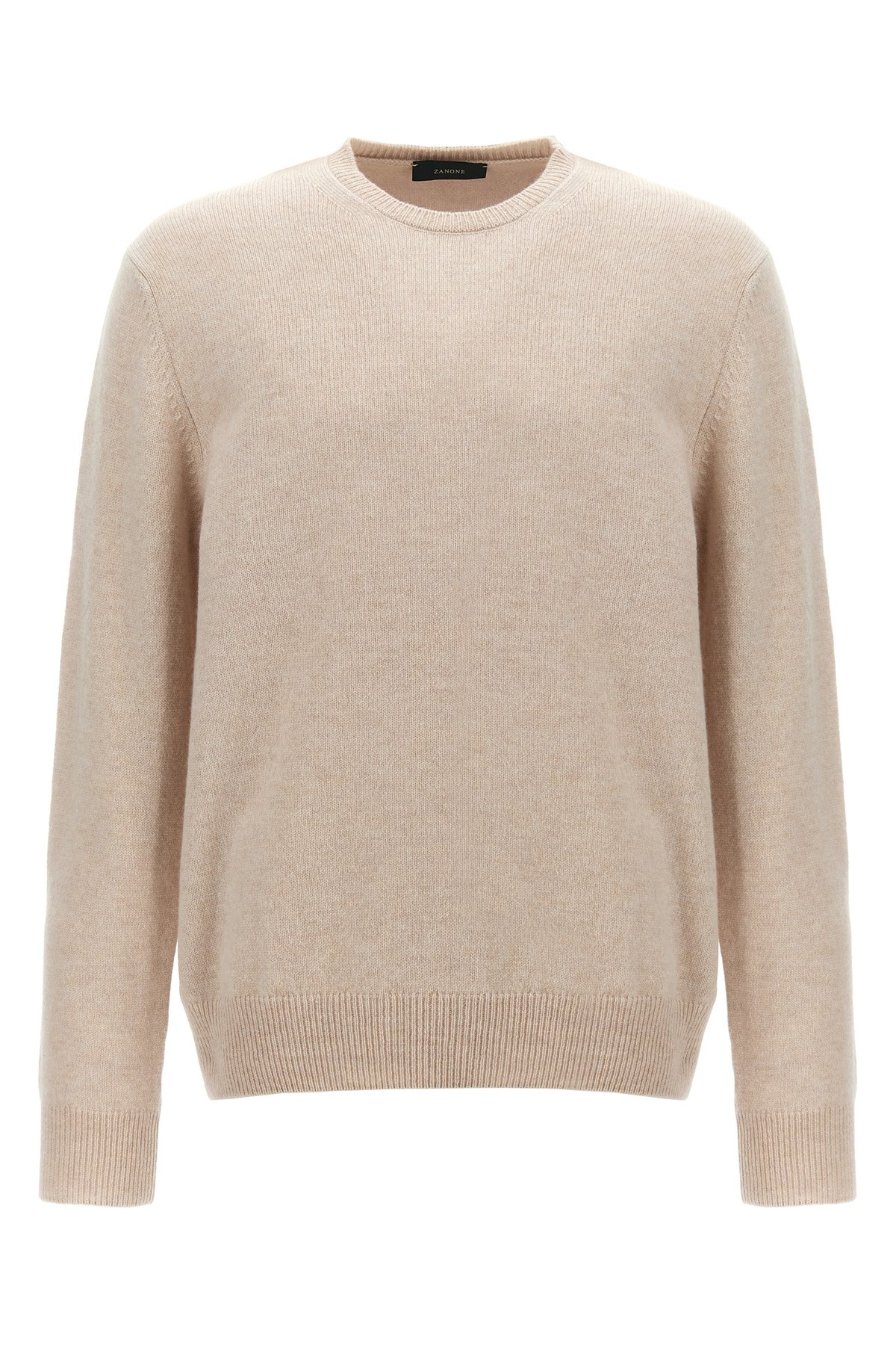 Zanone Ribbed Wool Crewneck Sweater With Cuffed Sleeves In Neutral