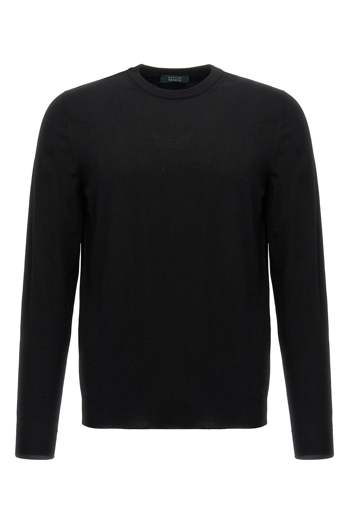 Zanone Crew Neck Wool Sweater With Ribbed Finish In Black