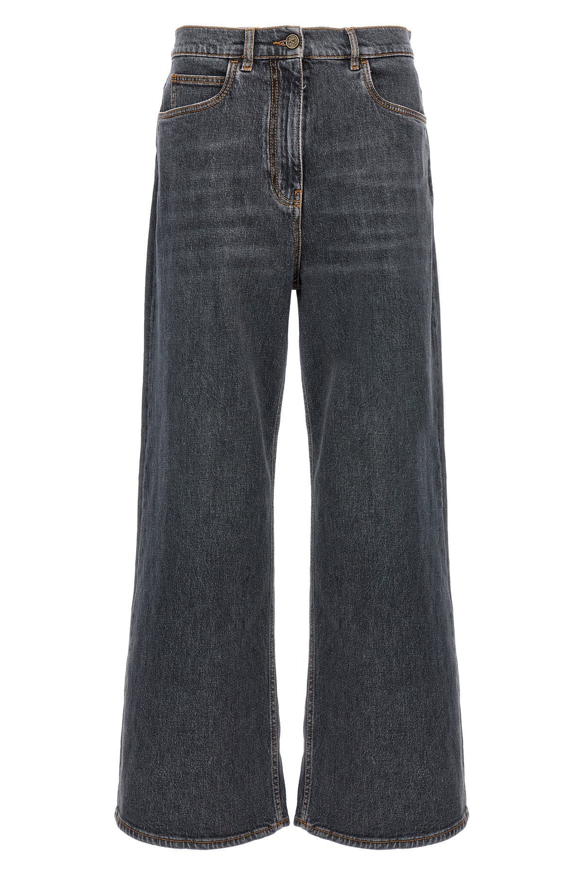 Etro Wide Leg Jeans With Belt Loops And Contrast Stitching In Gray