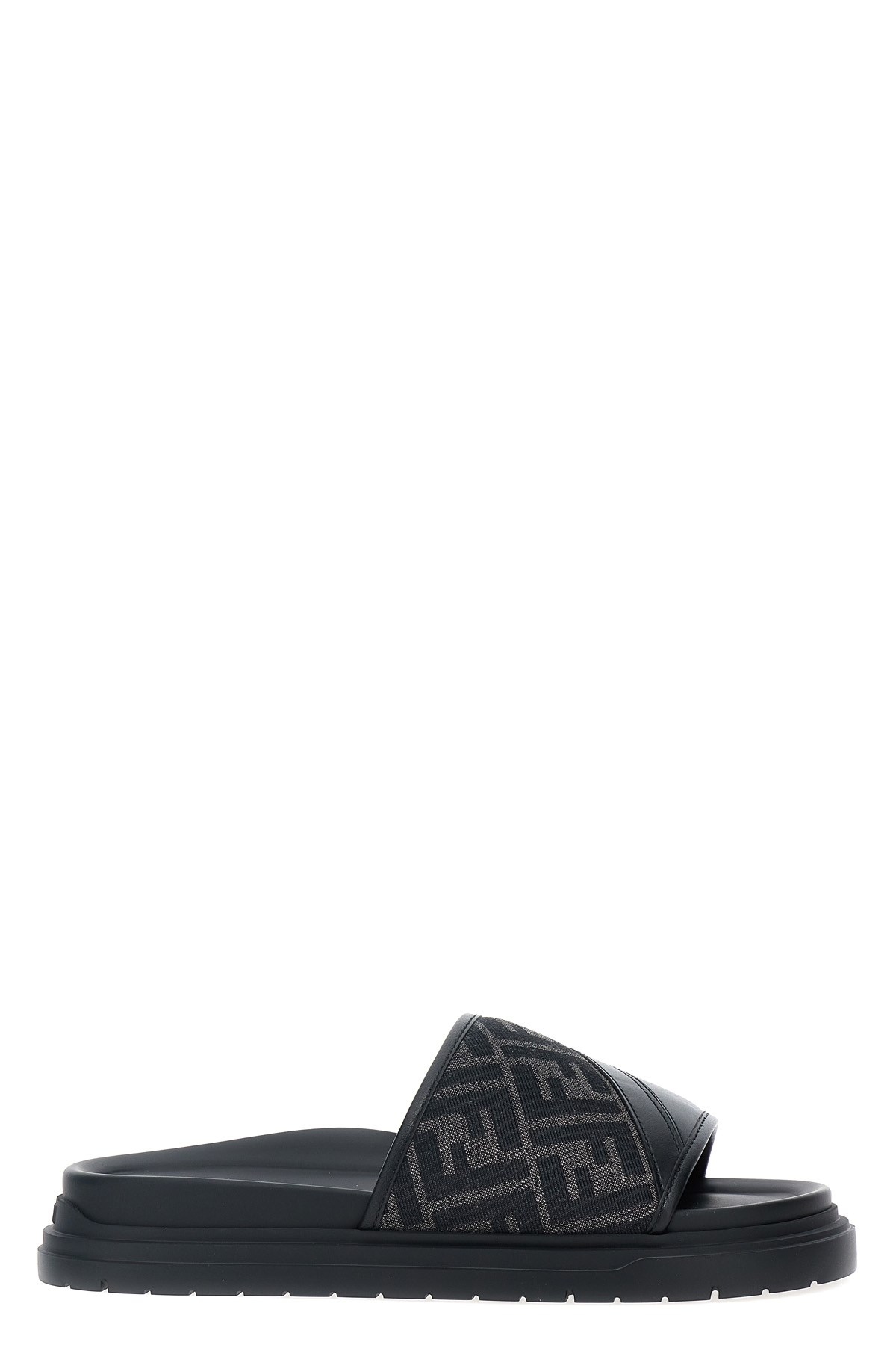 Fendi Men Slide Diagonal In Jacquard Ff In Animal Print