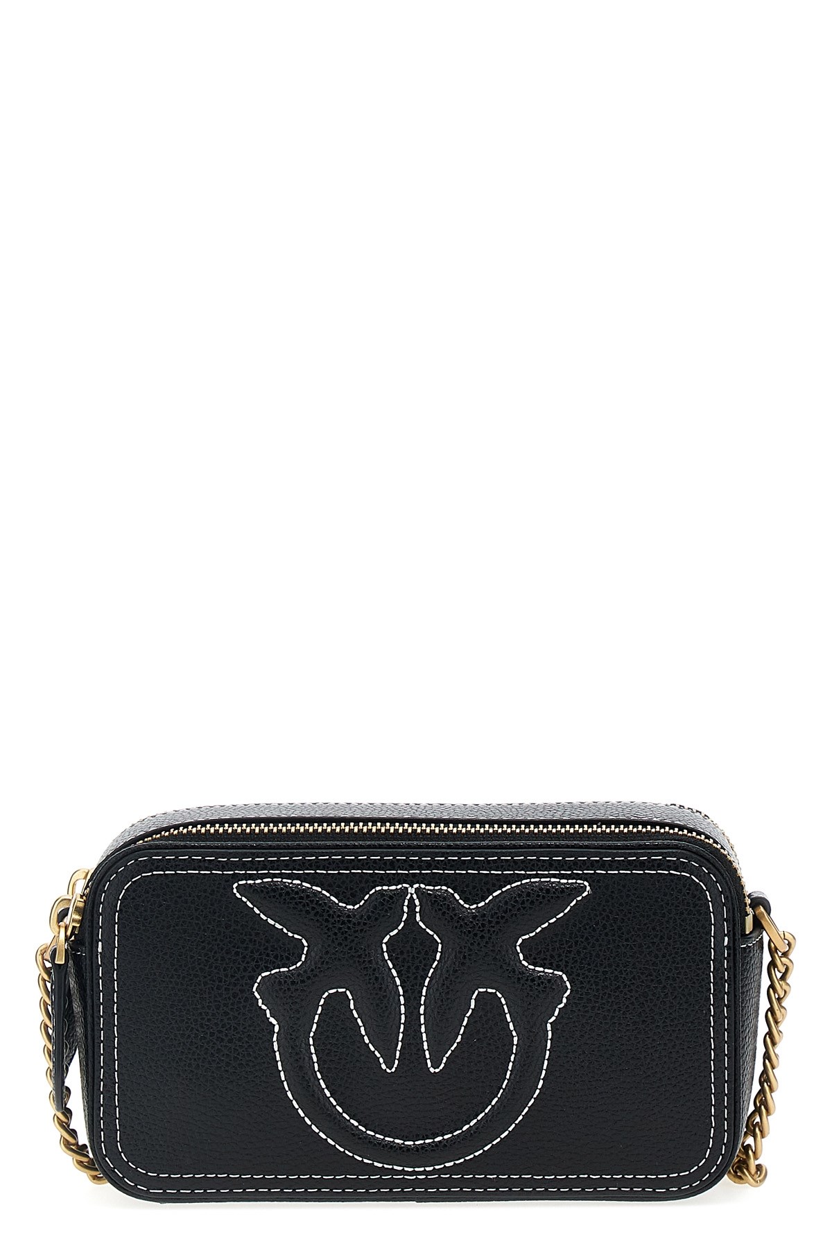 Pinko Borsa A Tracolla Nera Carrie Con Logo Love Birds In Rilievo