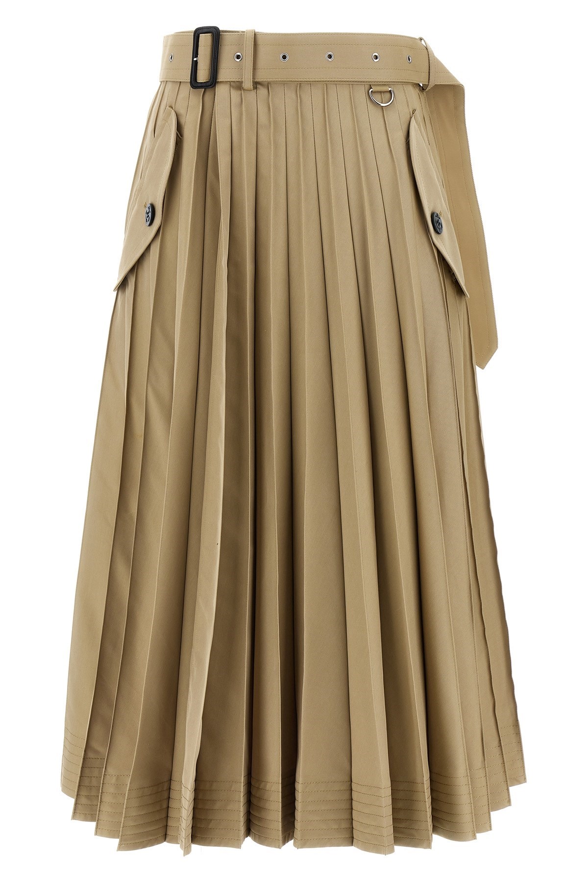 Sacai Long Pleated Skirt Skirts Beige In Green