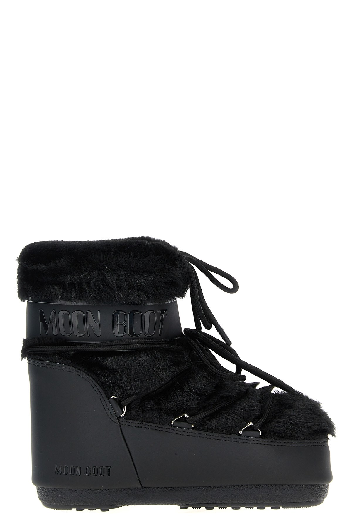 Moon Boot Iconic Faux Fur Ankle Boots With Lace-up Detail In Black